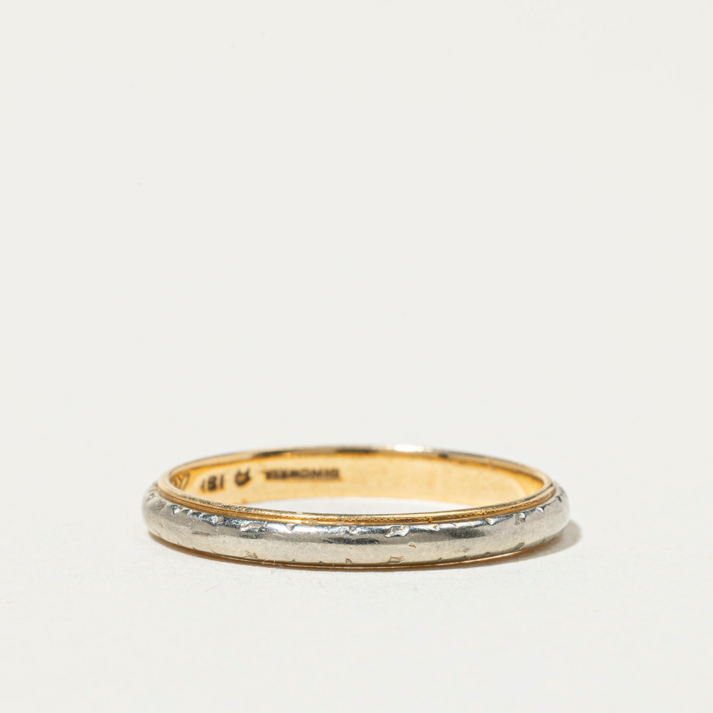 18k Two Tone Gold Engraved Band | 2mm | SZ 7.25