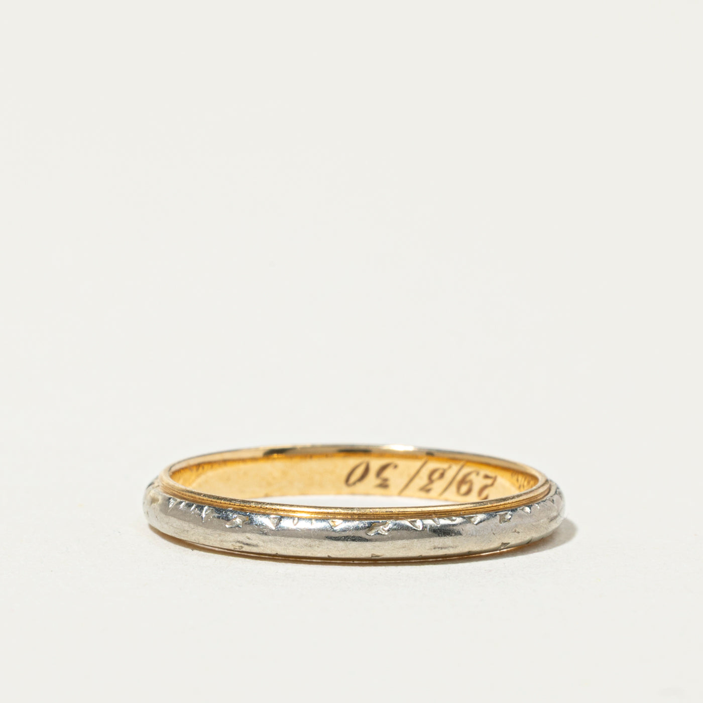 18k Two Tone Gold Engraved Band | 2mm | SZ 7.25