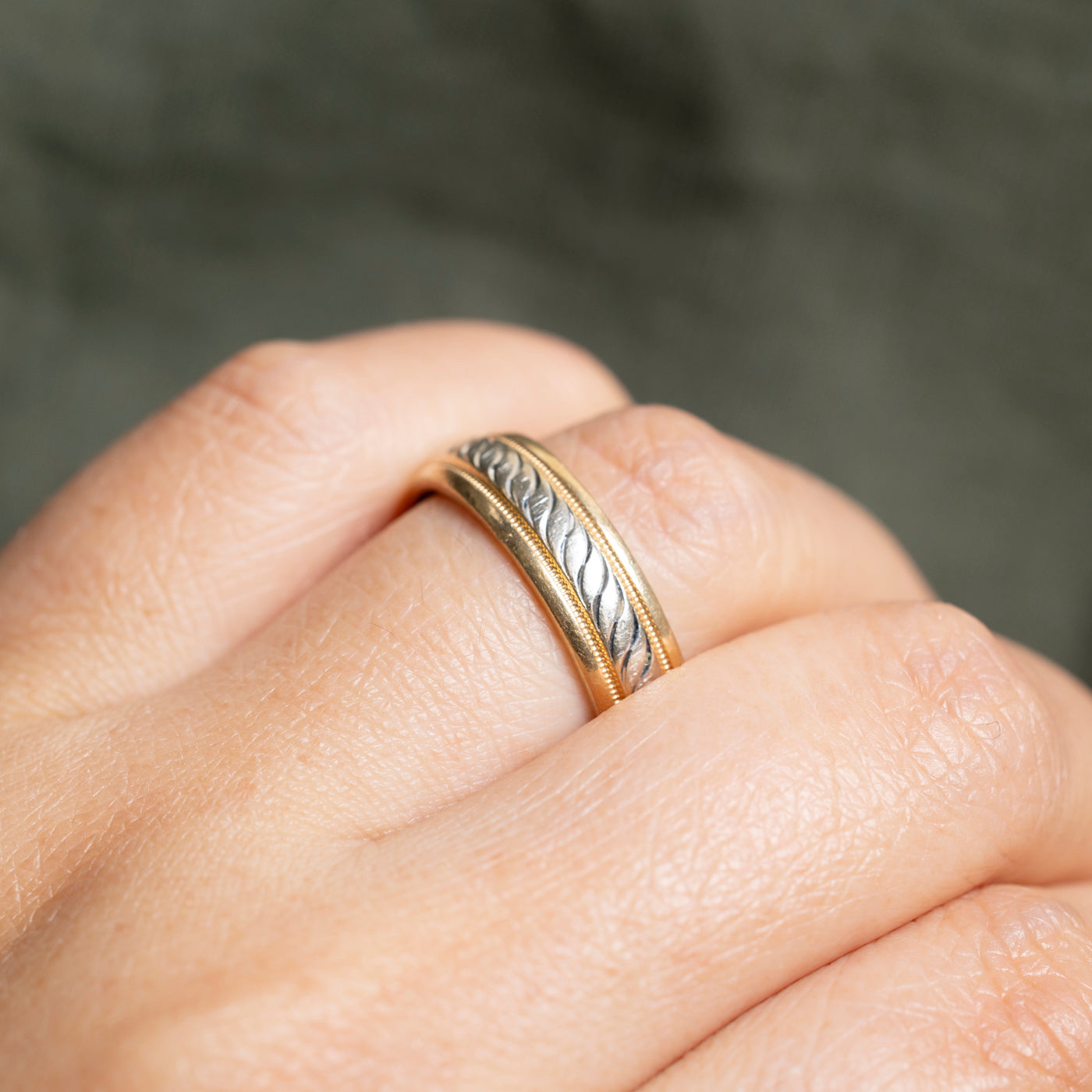 14k Two Tone Gold Milgrain Grooved Band | 6mm | SZ 8.5