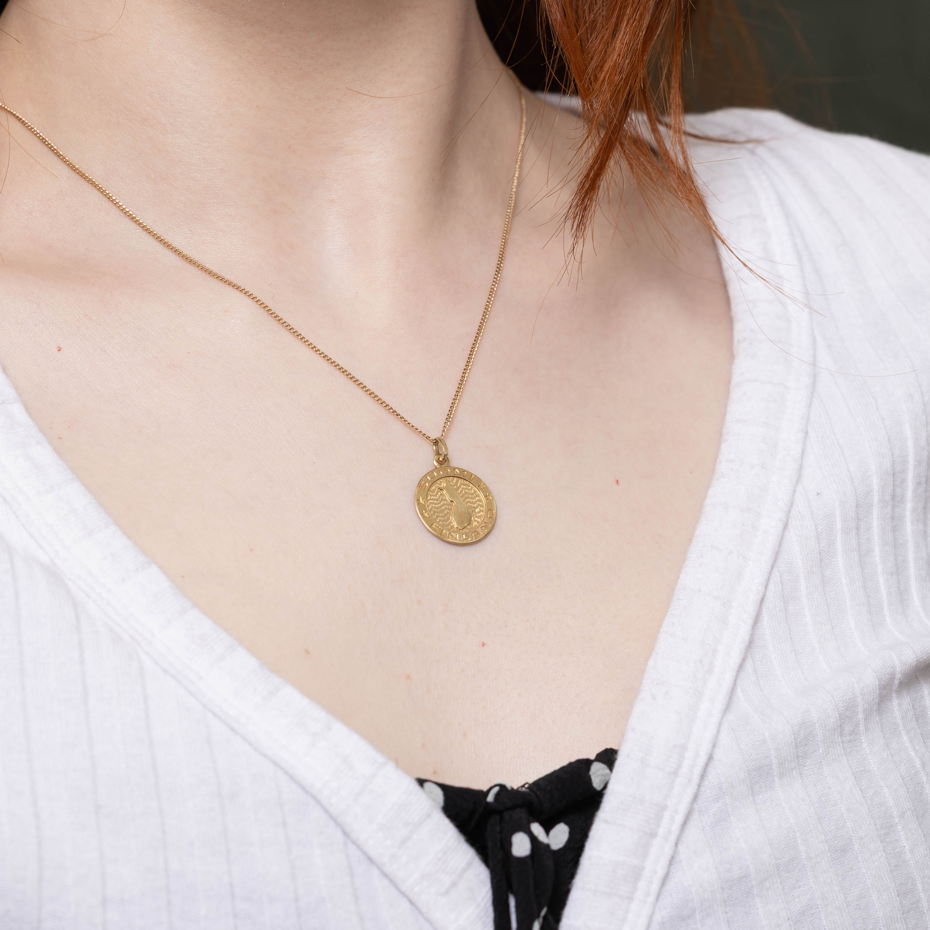 14k Finland Map Circle Pendant