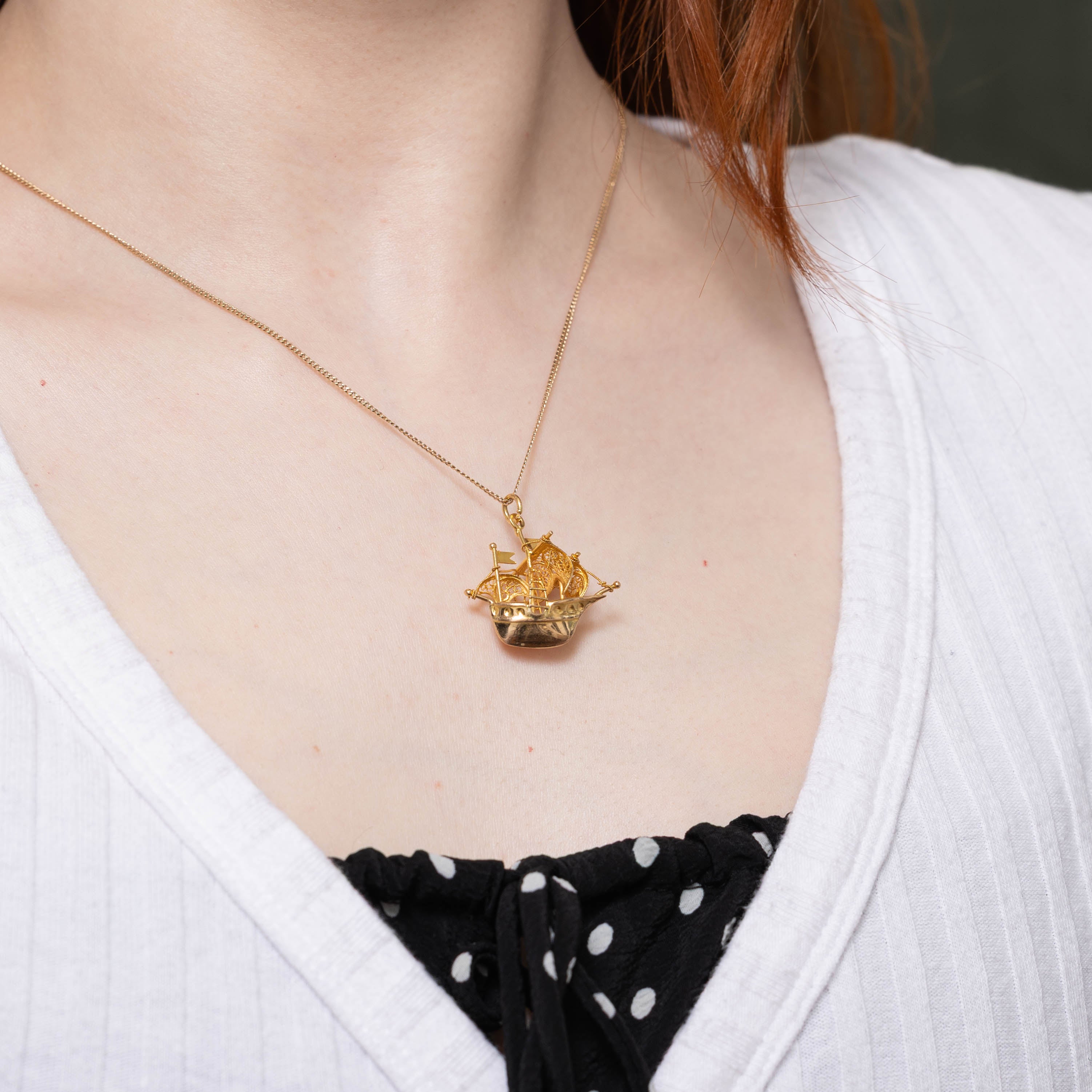 Vintage Portuguese 19k Nautical Ship Charm
