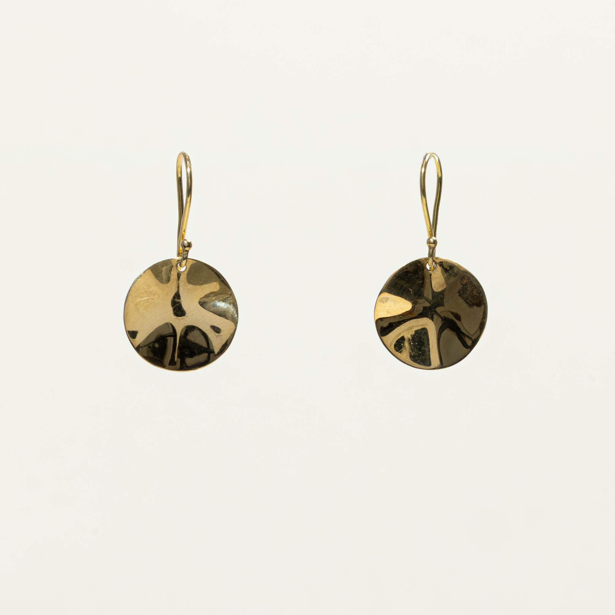 18k Hammered Circle Drop Earrings