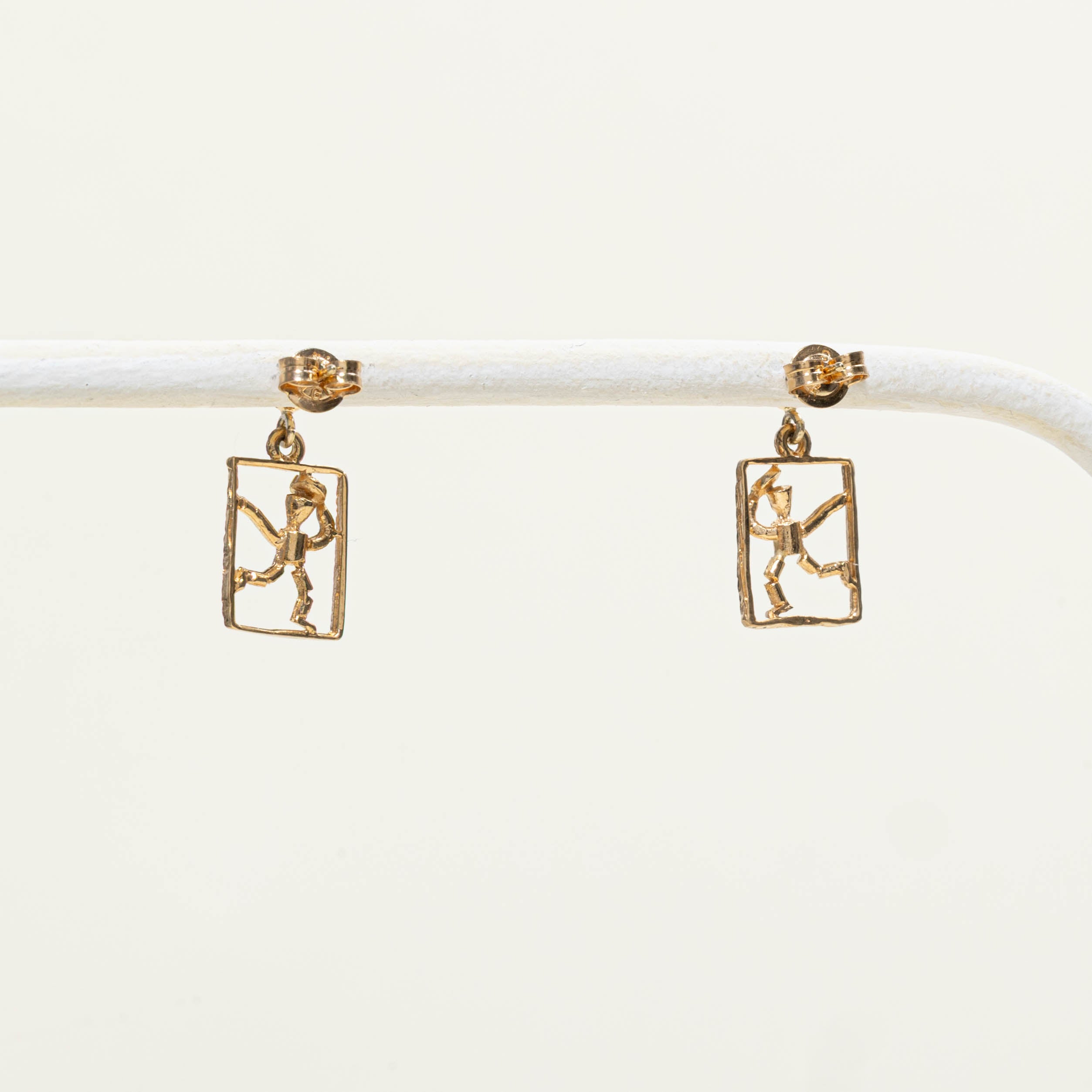 14k Framed Person Drop Earrings