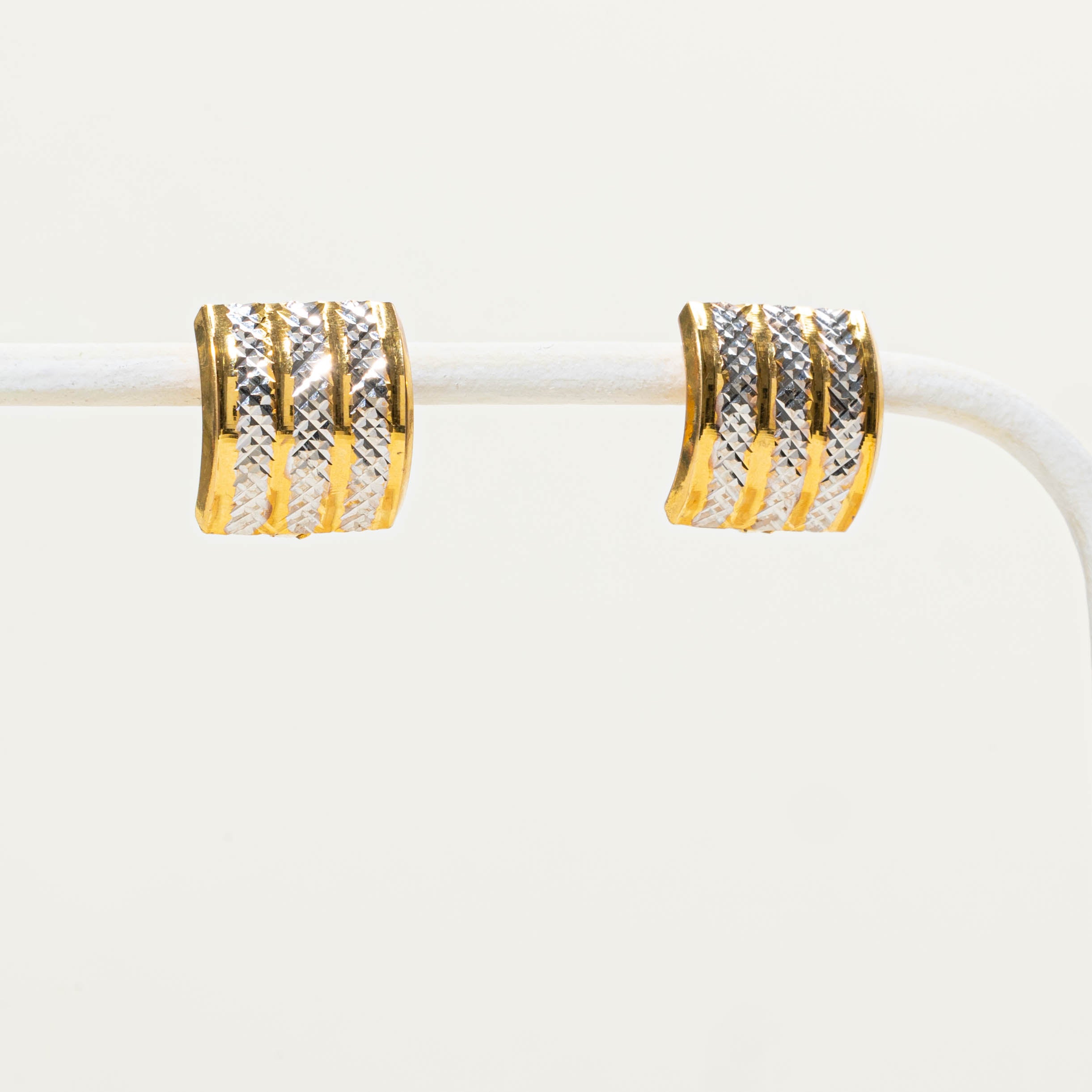 18k Two Tone Diamond Cut Huggie Earrings