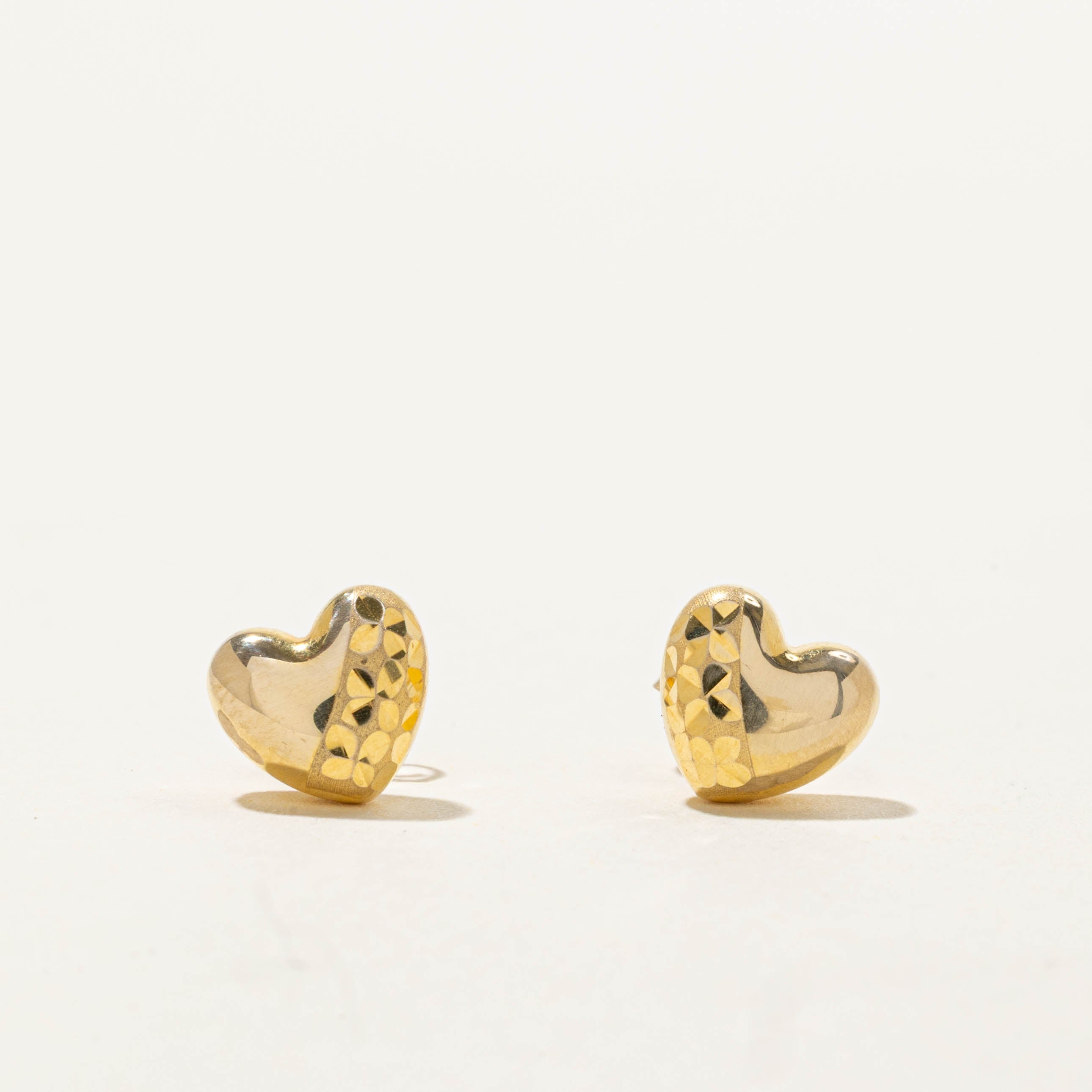 18k Diamond Cut Heart Studs