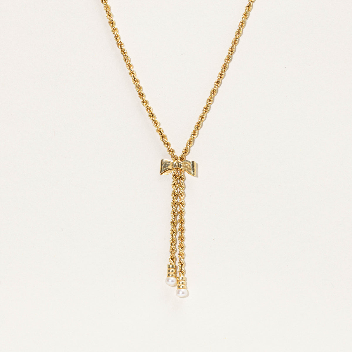 14k Pearl Bow Rope Lariat Necklace | 17