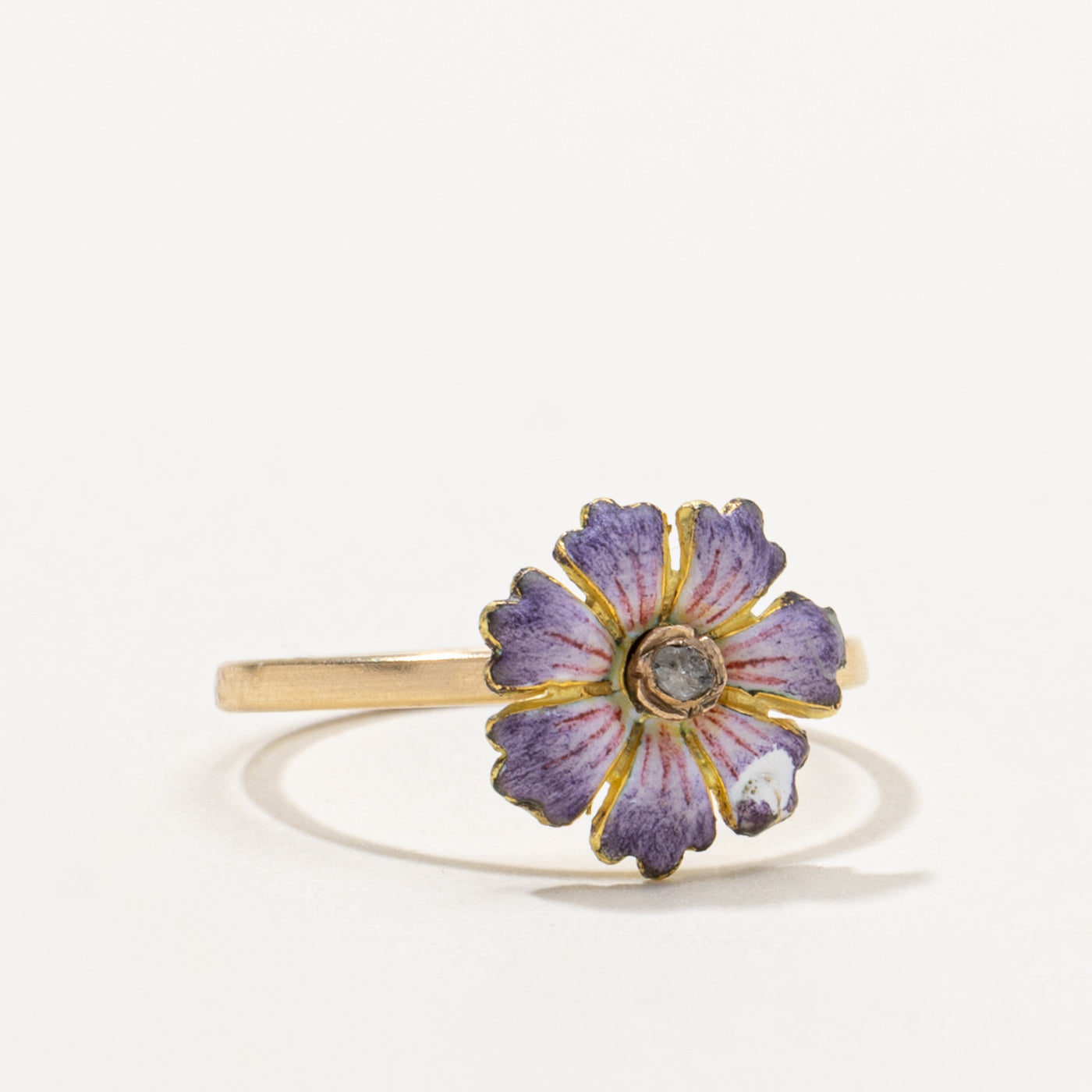 14k Antique Enamel Anemone Flower Ring | SZ 6.5