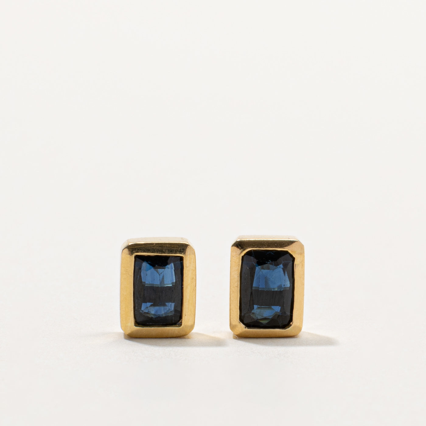 18k Sapphire Bezel Set Rectangle Stud Earrings | 1.20ctw