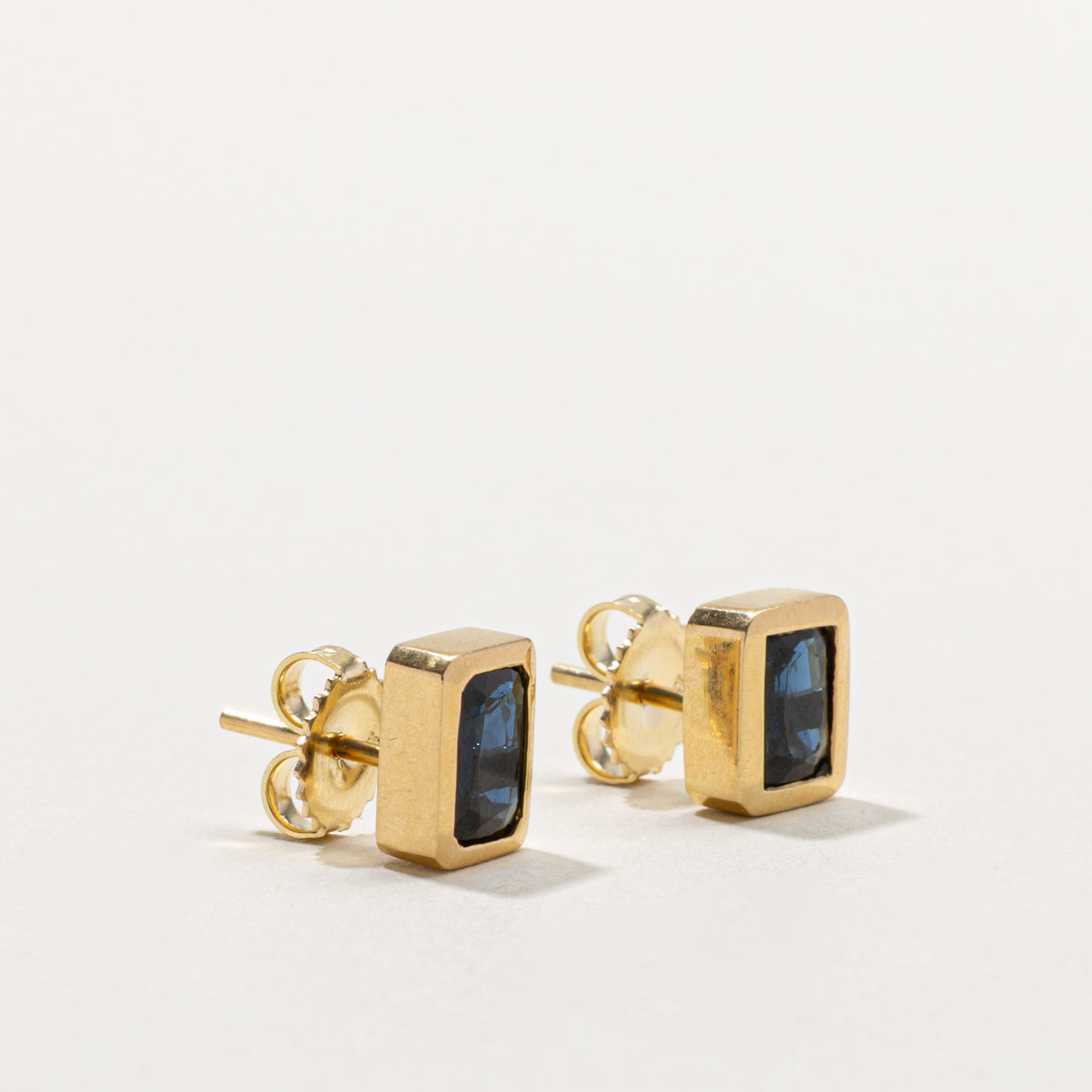 18k Sapphire Bezel Set Rectangle Stud Earrings | 1.20ctw