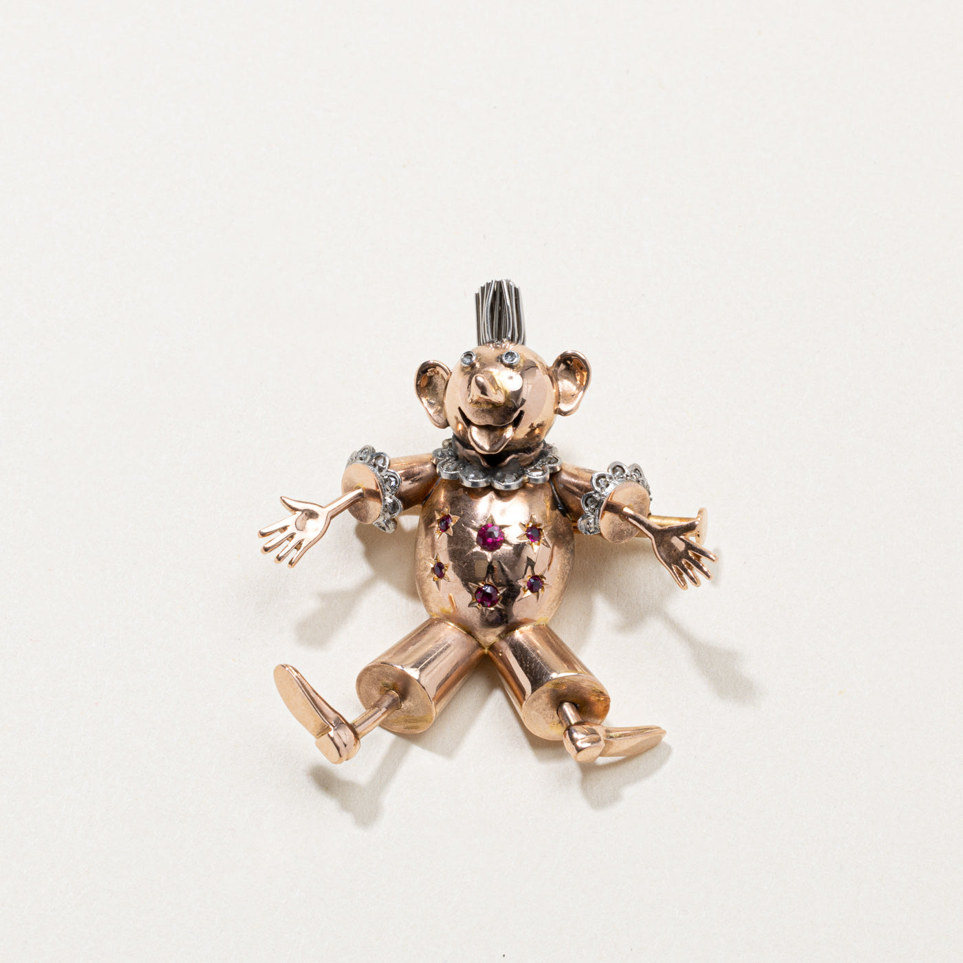 Ruby & Rose Cut Diamond Clown Brooch | 0.14ctw, 0.20ctw