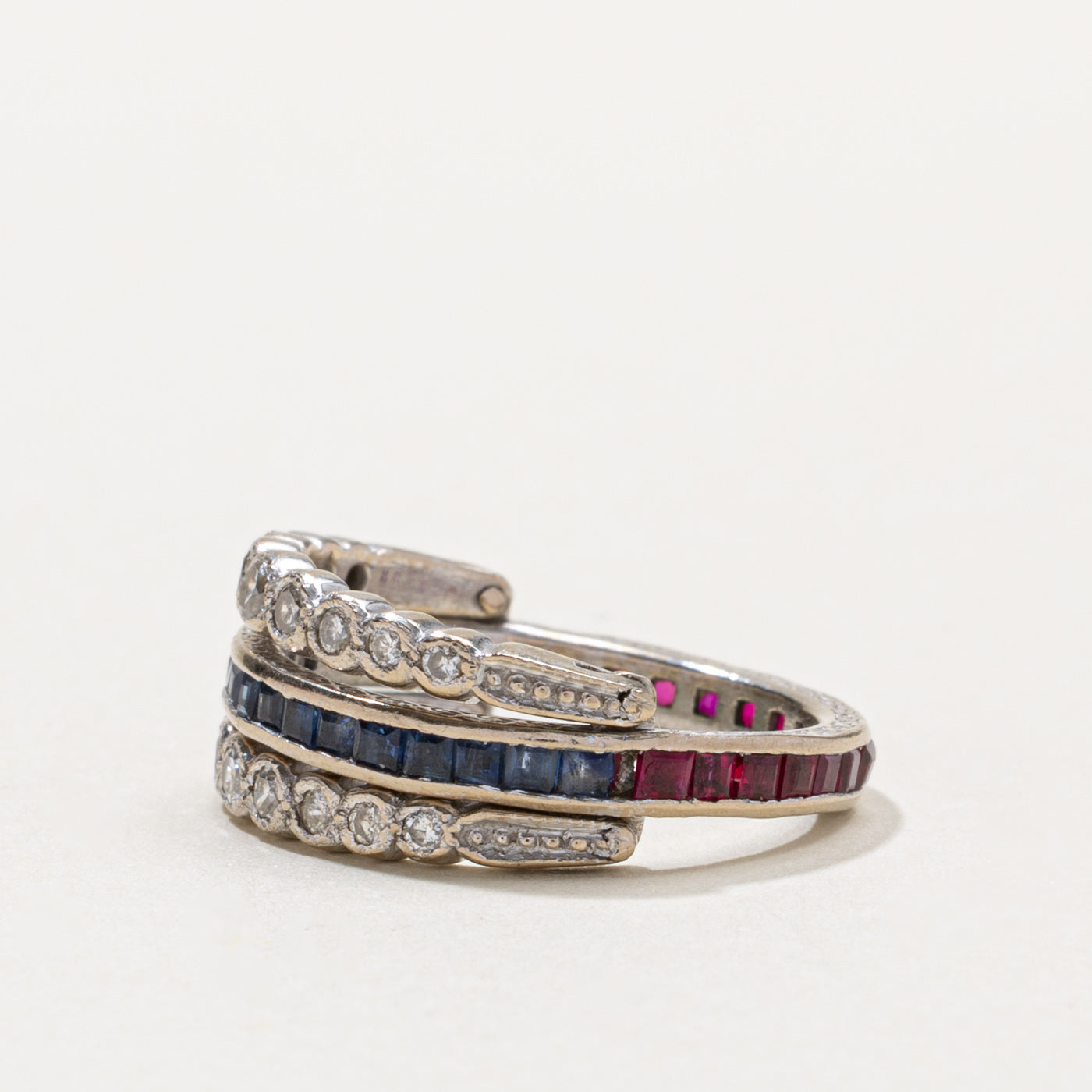 Ruby, Sapphire & Diamond Multi Row Flip Ring | 0.50ctw, 0.25ctw | SZ 7.5