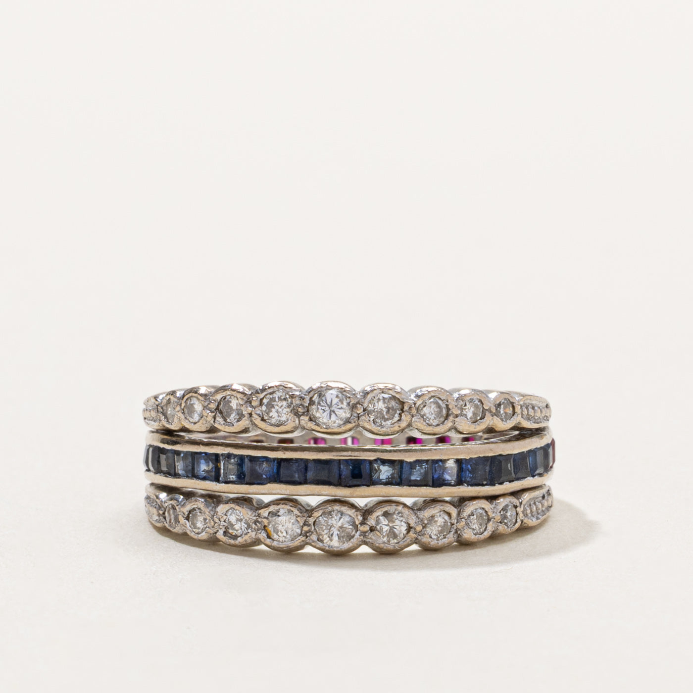 Ruby, Sapphire & Diamond Multi Row Flip Ring | 0.50ctw, 0.25ctw | SZ 7.5