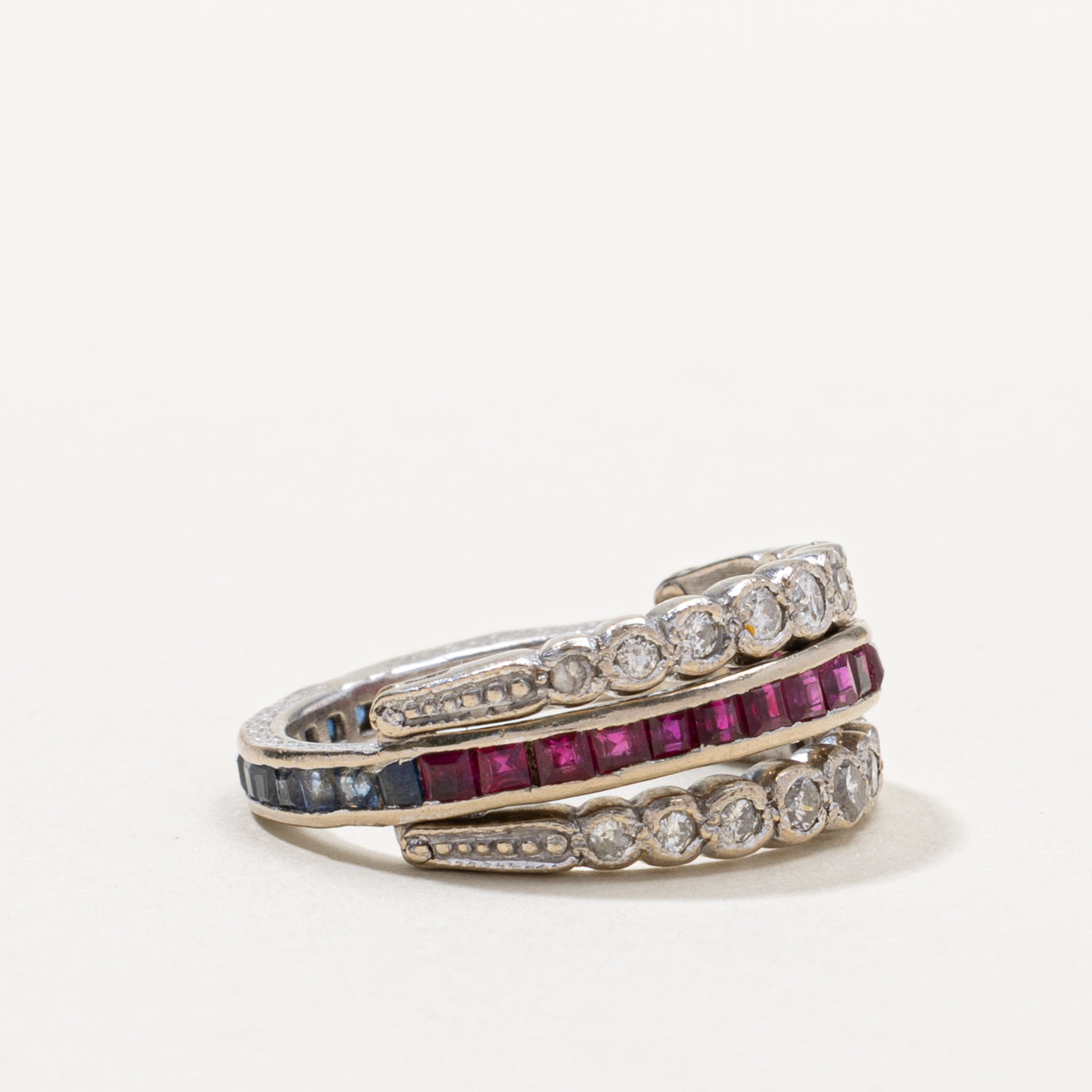 Ruby, Sapphire & Diamond Multi Row Flip Ring | 0.50ctw, 0.25ctw | SZ 7.5