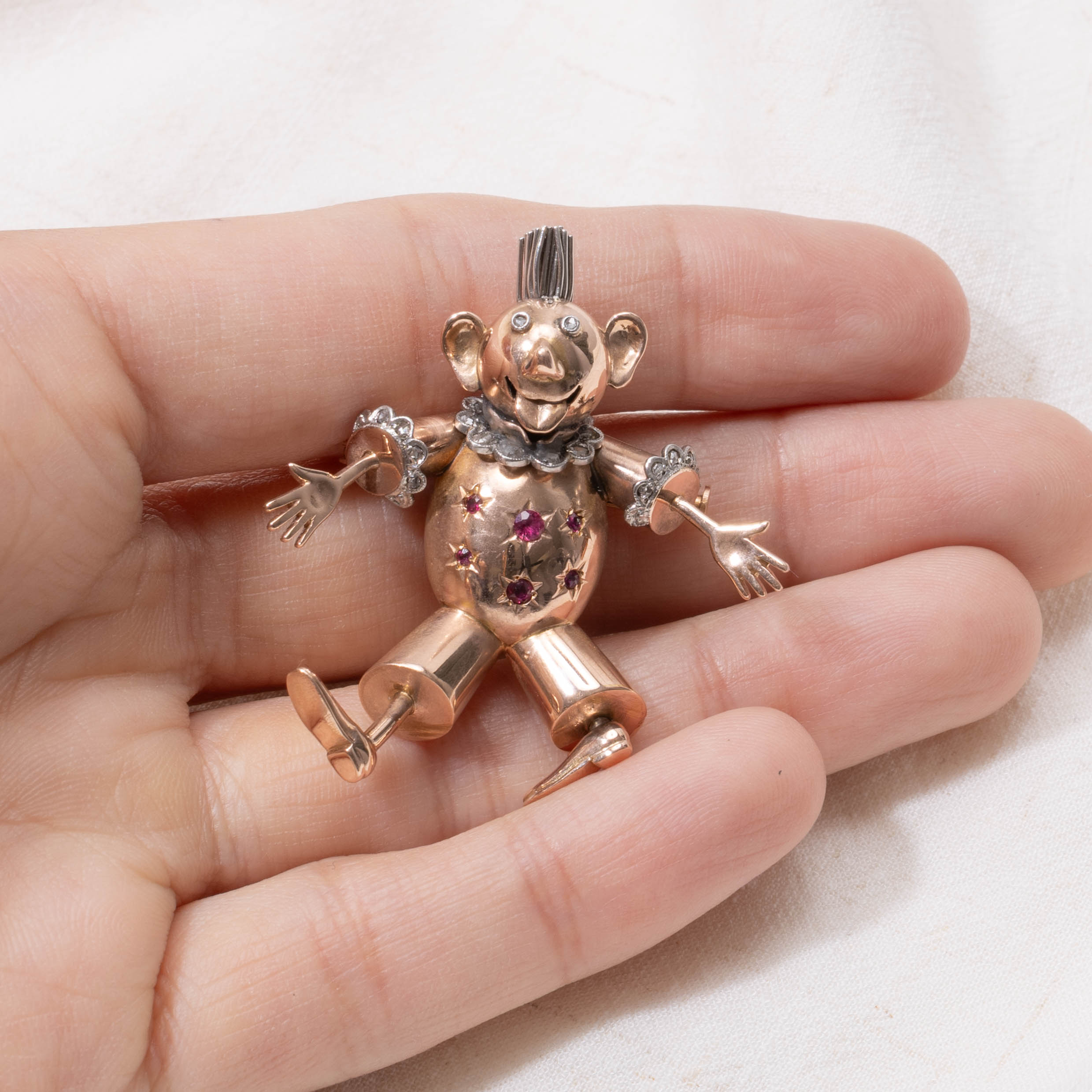 Ruby & Rose Cut Diamond Clown Brooch | 0.14ctw, 0.20ctw