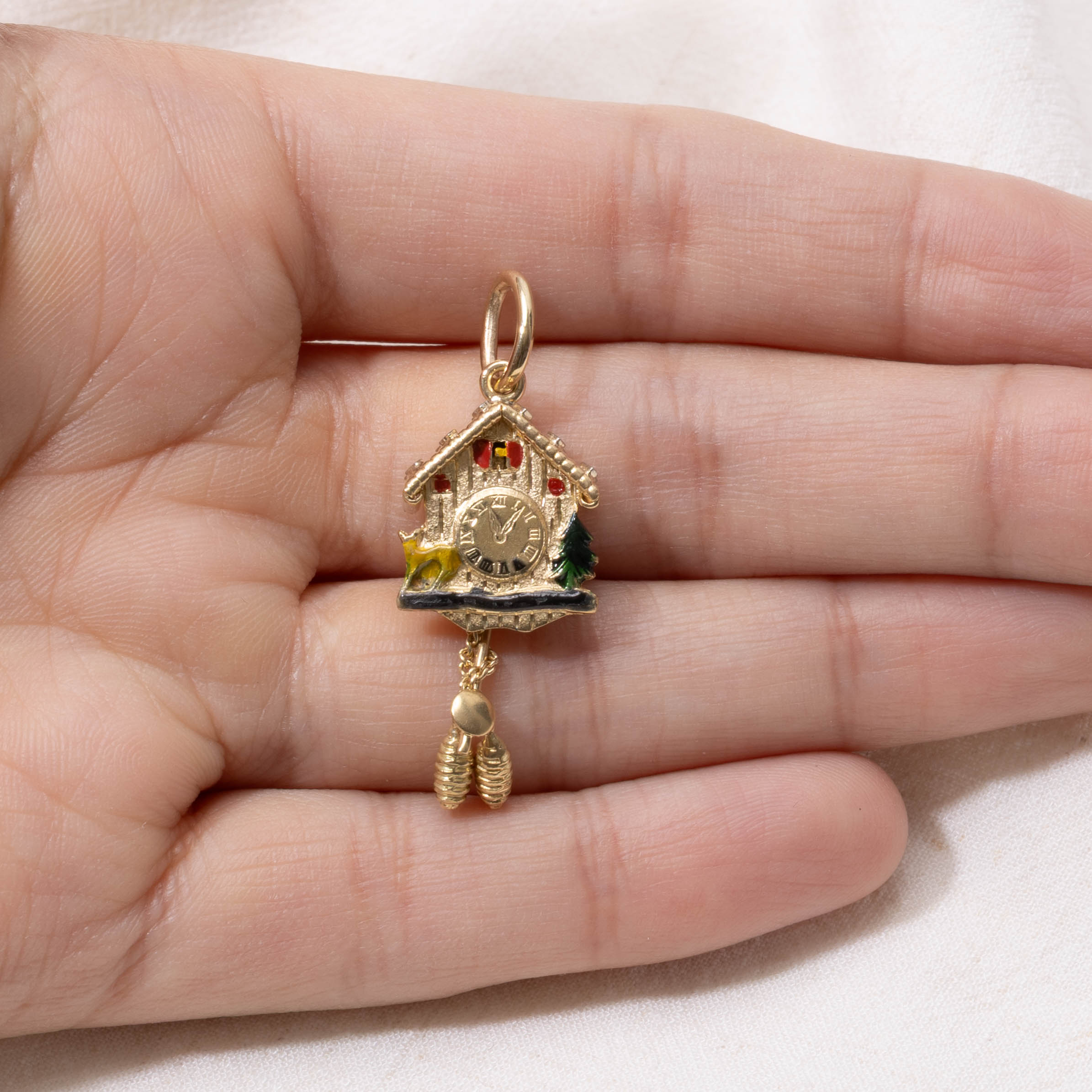 18k Cuckoo Clock Enamel Pendant