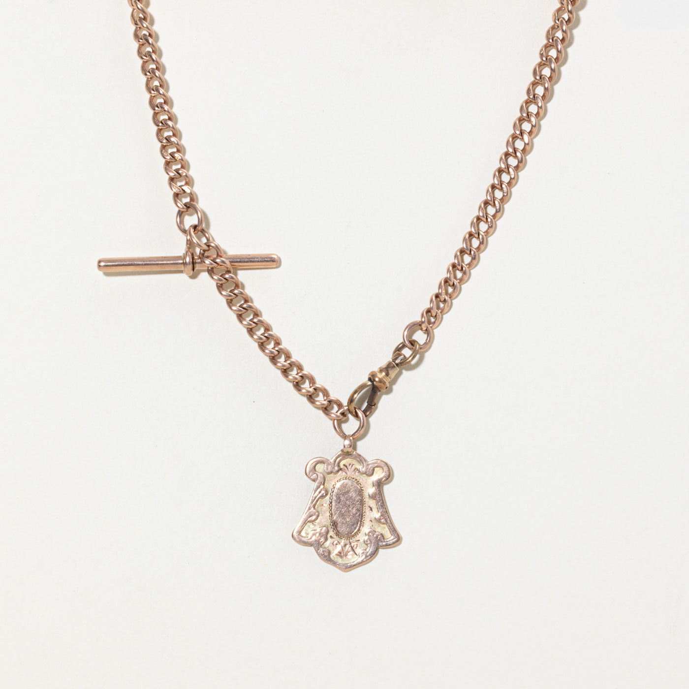 1910 Birmingham 9k Engraved Crest Watch Chain | 16"