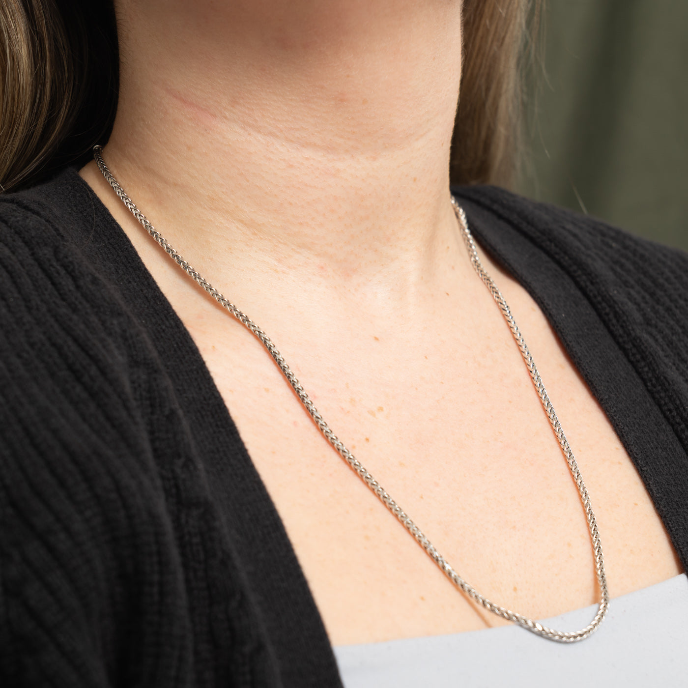 14k White Gold Foxtail Chain | 2.4mm | 24"