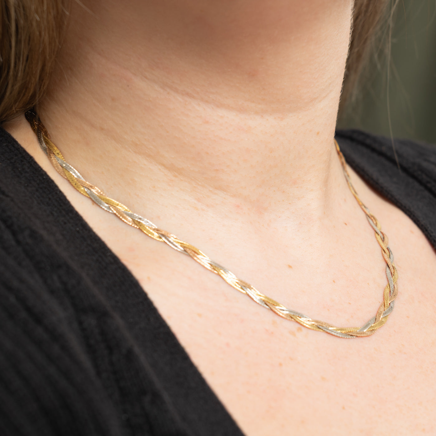 14k Tri Tone Gold Braided Chain | 4mm | 18"