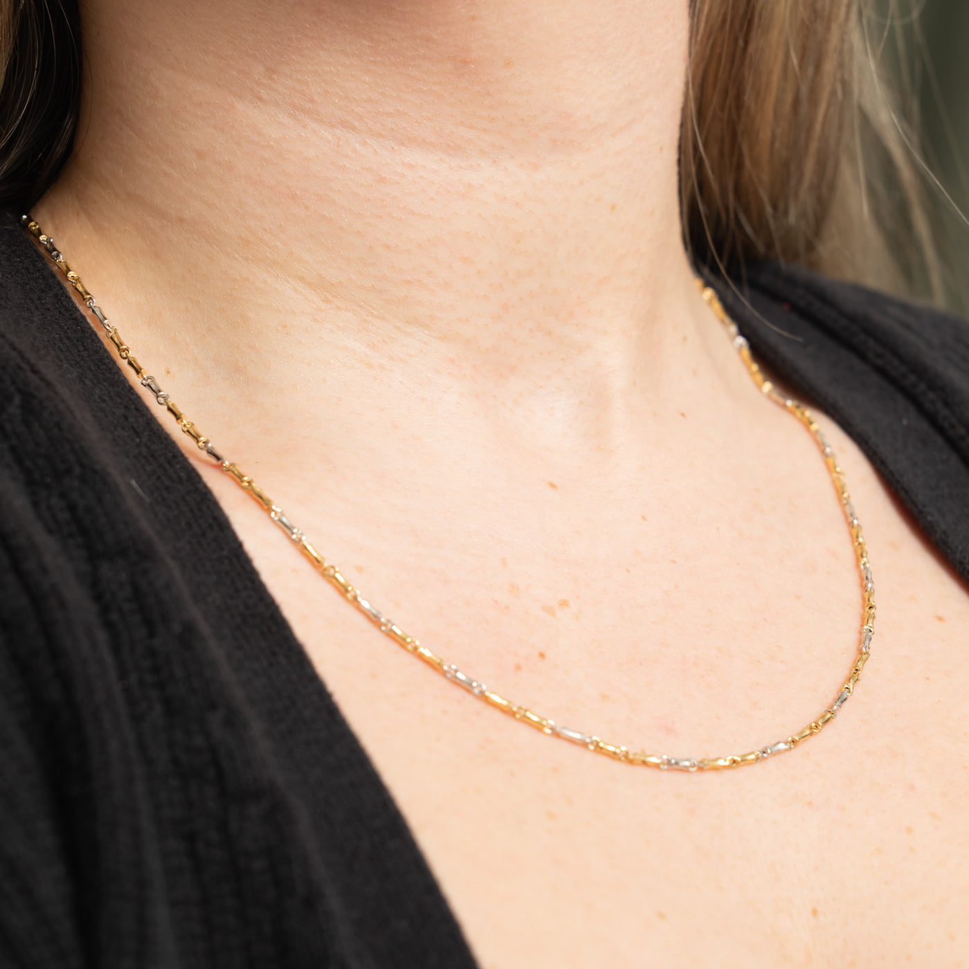 Italian 18k Two-Tone Bar Link Chain | 1.83mm | 19"