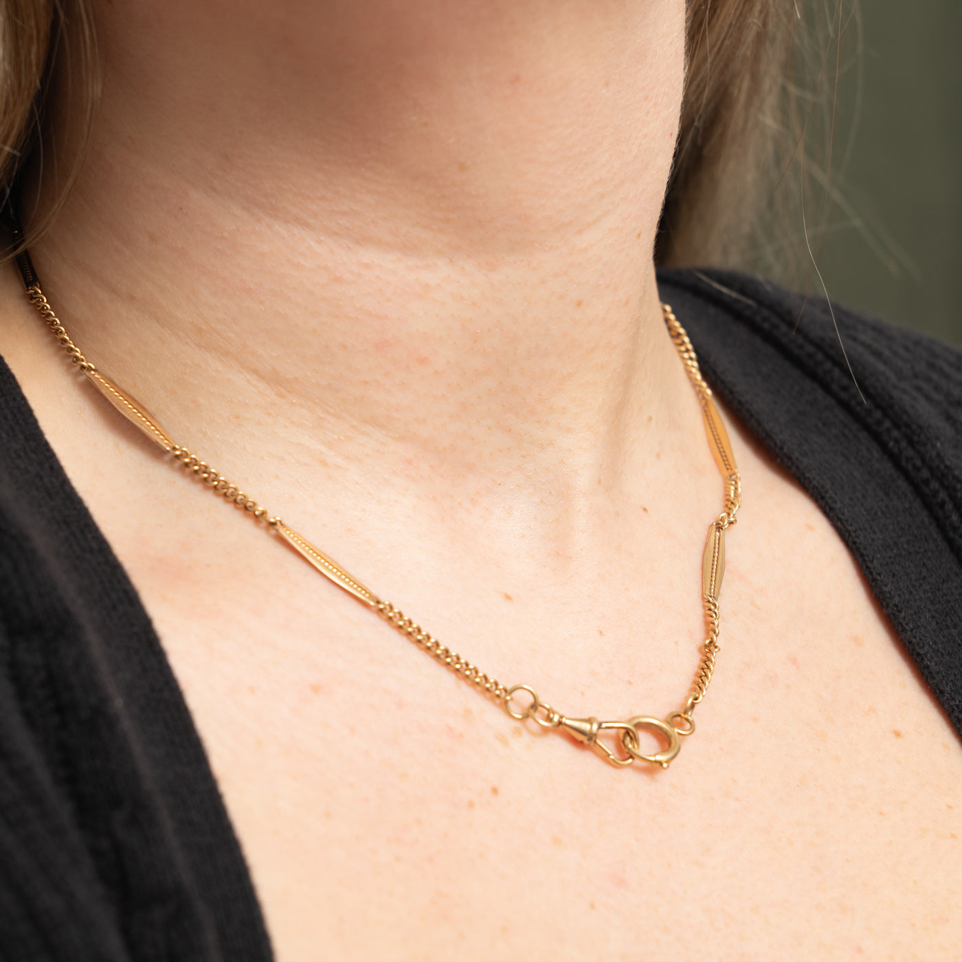 14k Bar Link Watch Chain | 17.5"