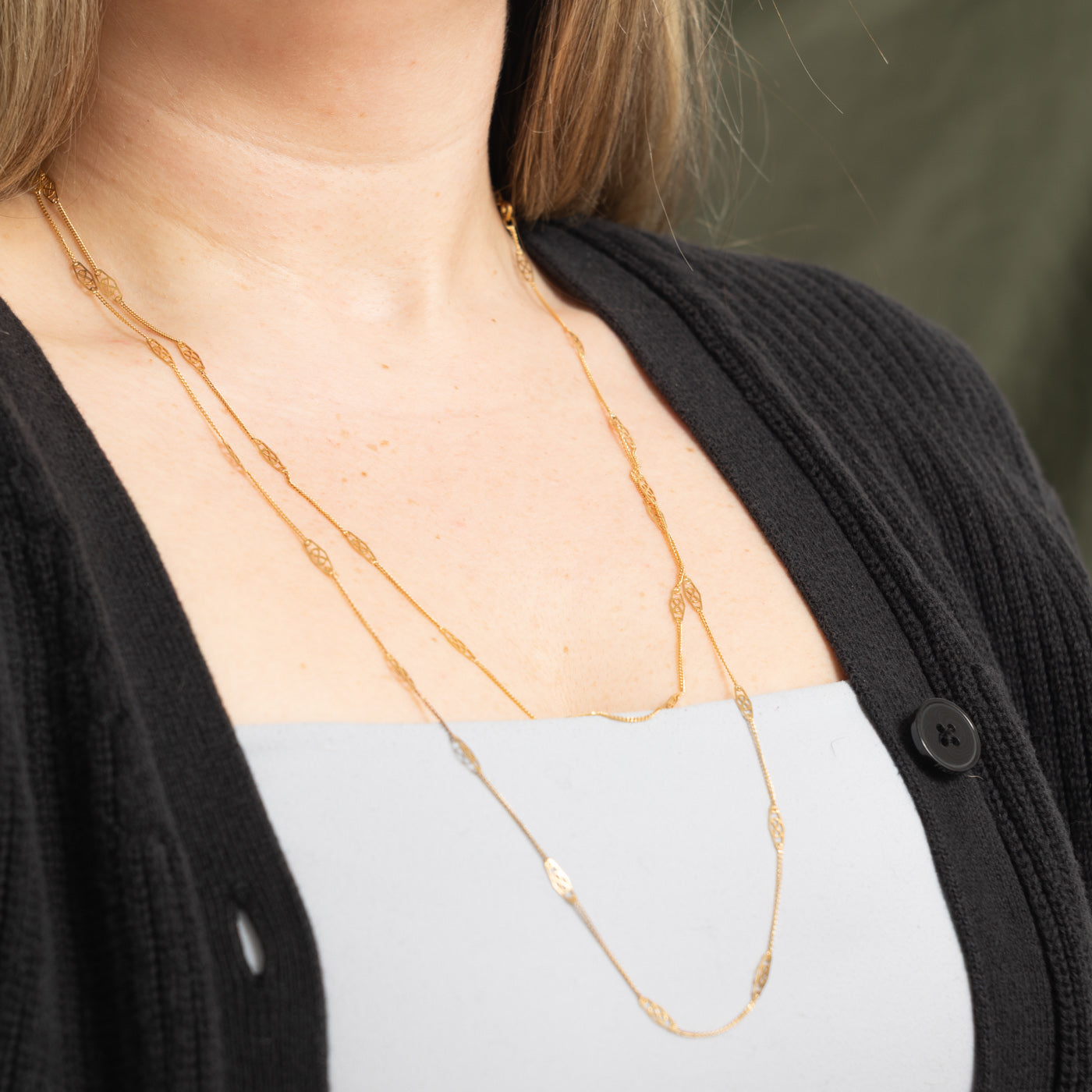 10k Filigree Layered Chain Necklace | 4.75mm | 30"