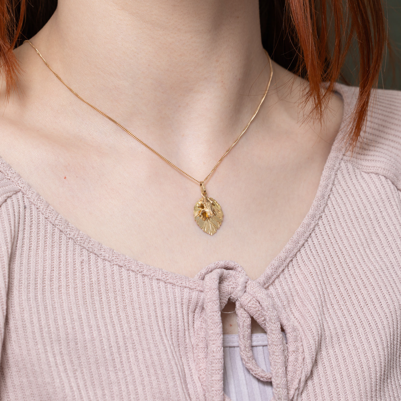 14k Leaf & Frog Pendant