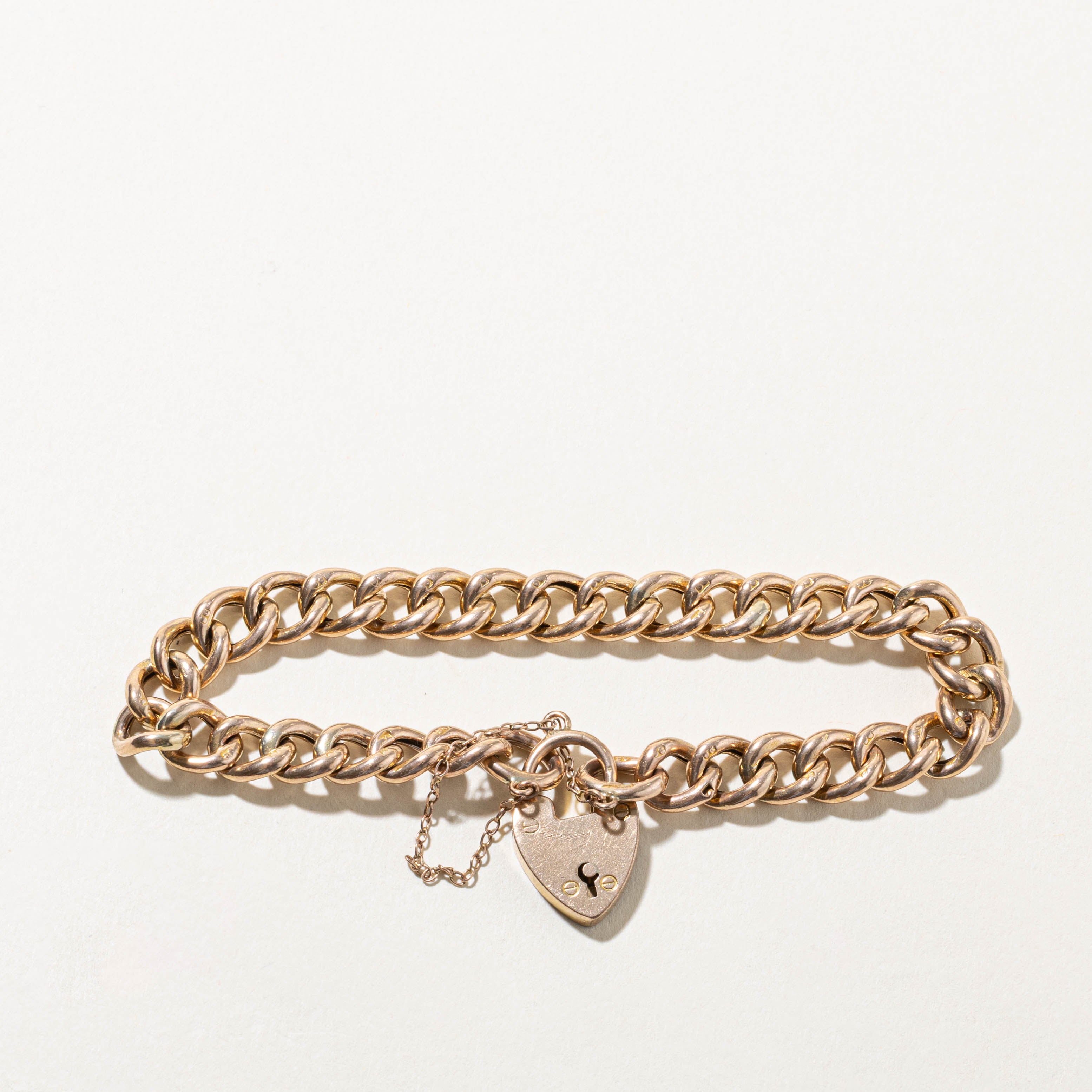 9k Heart Padlock Charm Bracelet