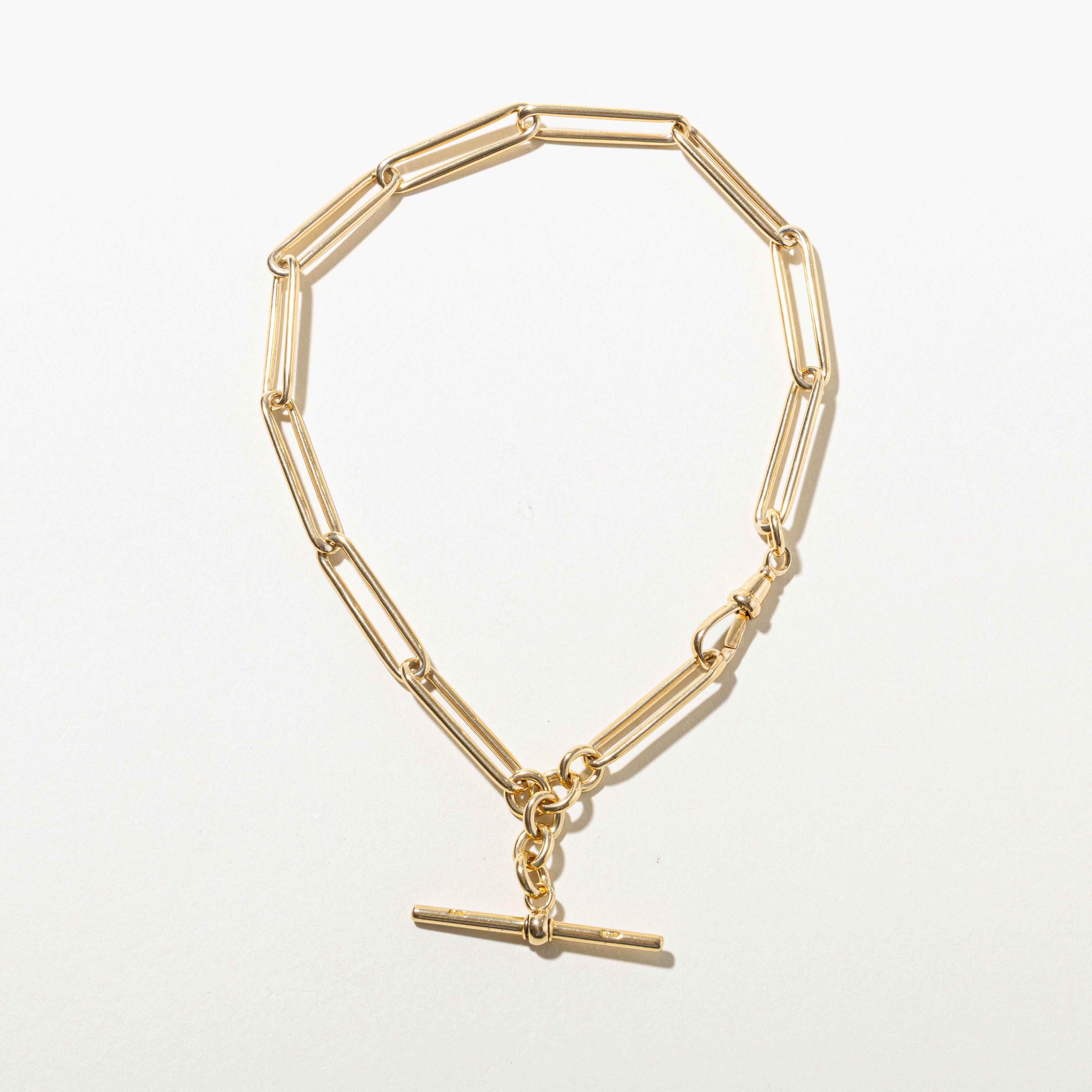 18k Paperclip Link Bar Charm Bracelet