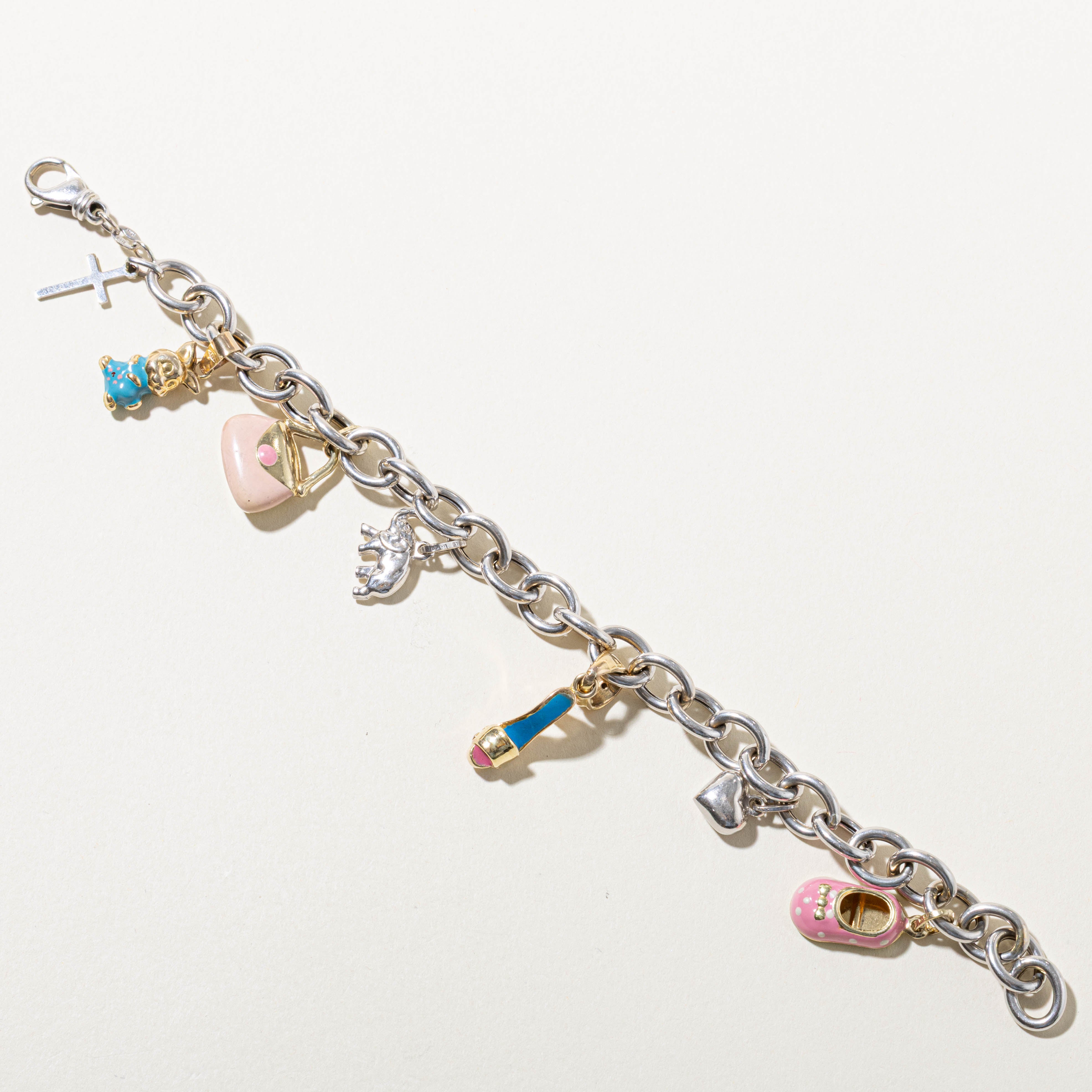 14k Heart, Animal & Shoe Charm Bracelet | 8"