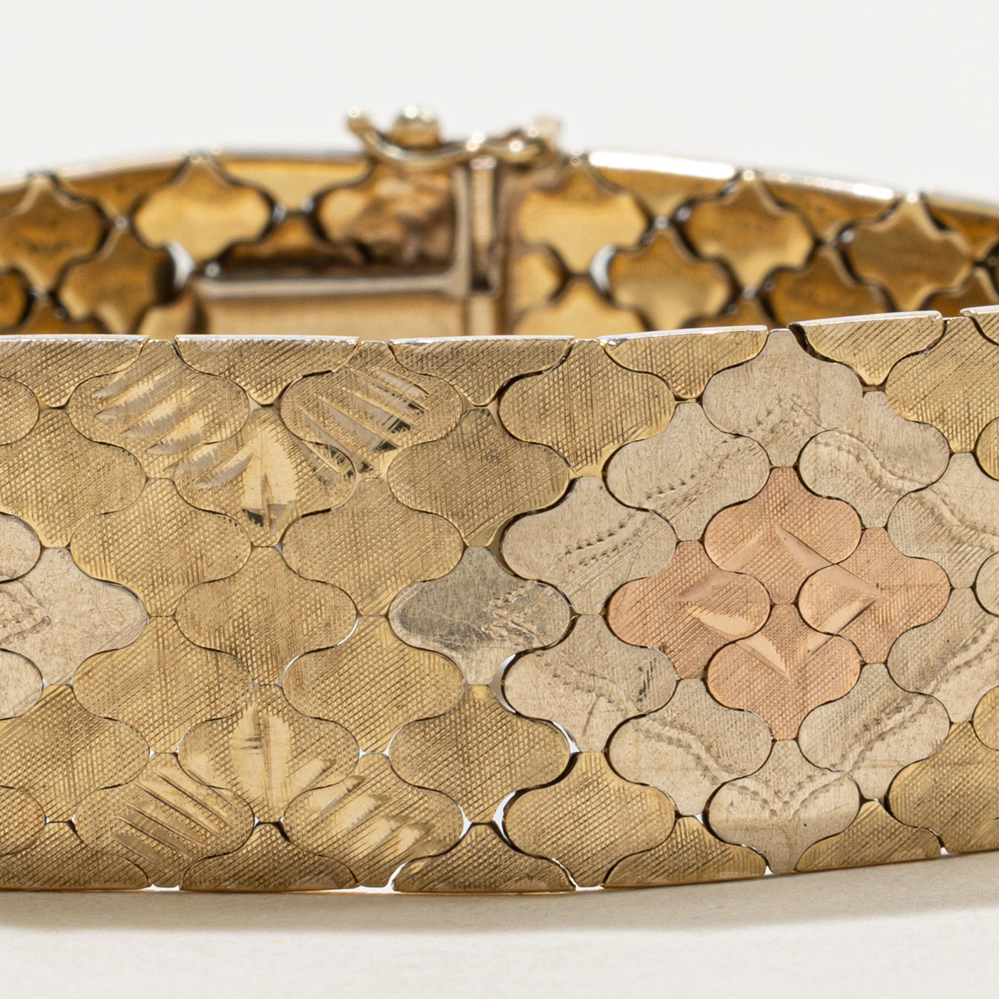 8k Tri Tone Fold Geometric Textured Bracelet | 7.5"