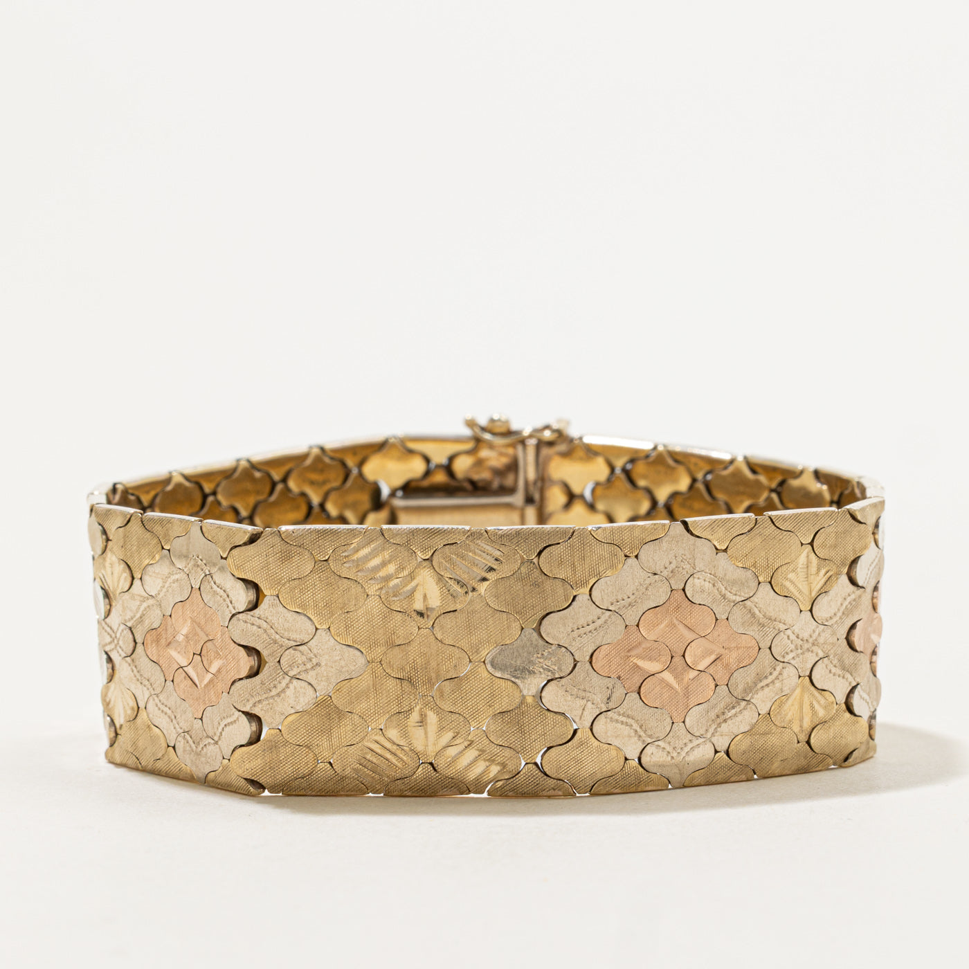 8k Tri Tone Fold Geometric Textured Bracelet | 7.5"