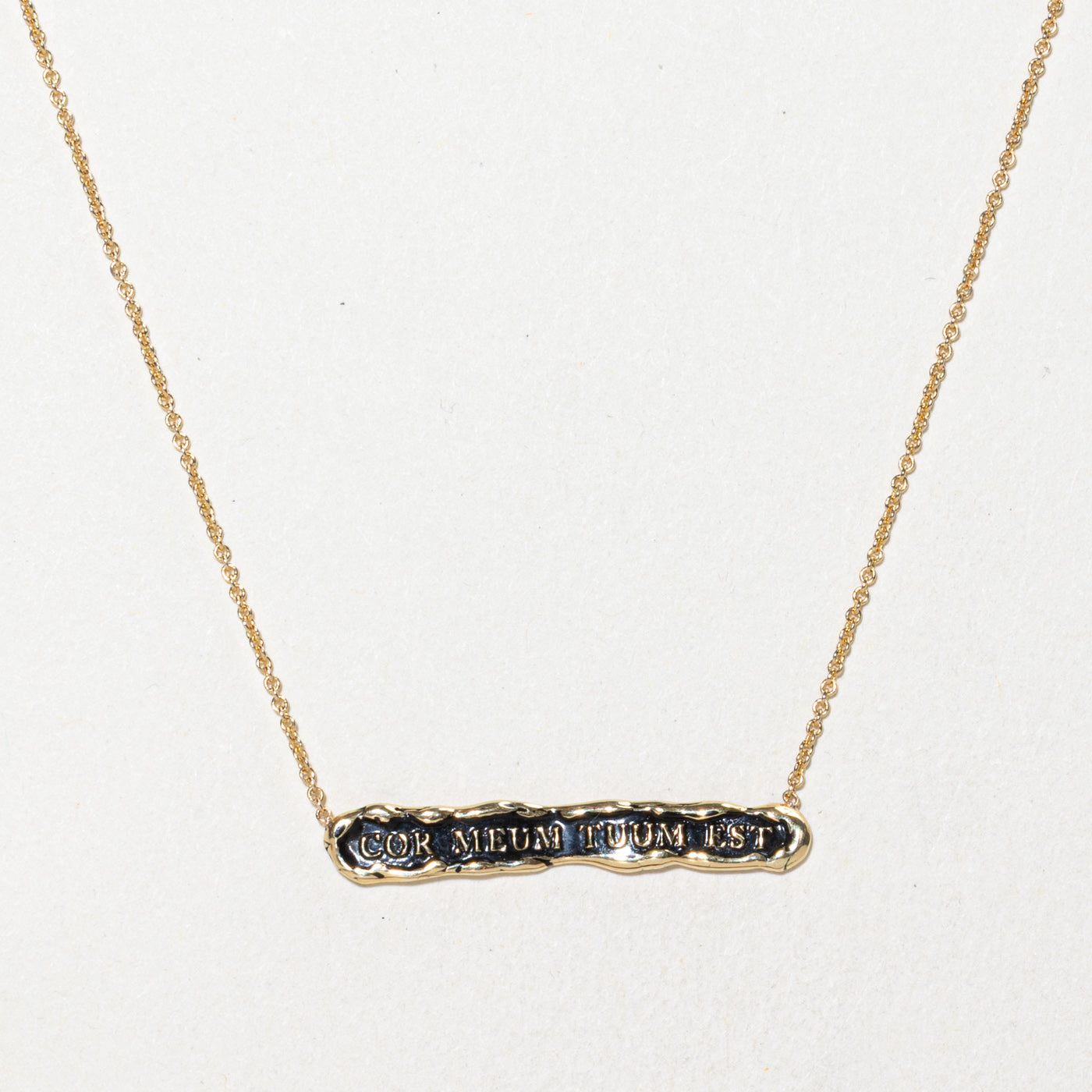 ‘Pyrrha’ 14k "Cor Meum Tuum Est" Bar Necklace | 15.5"