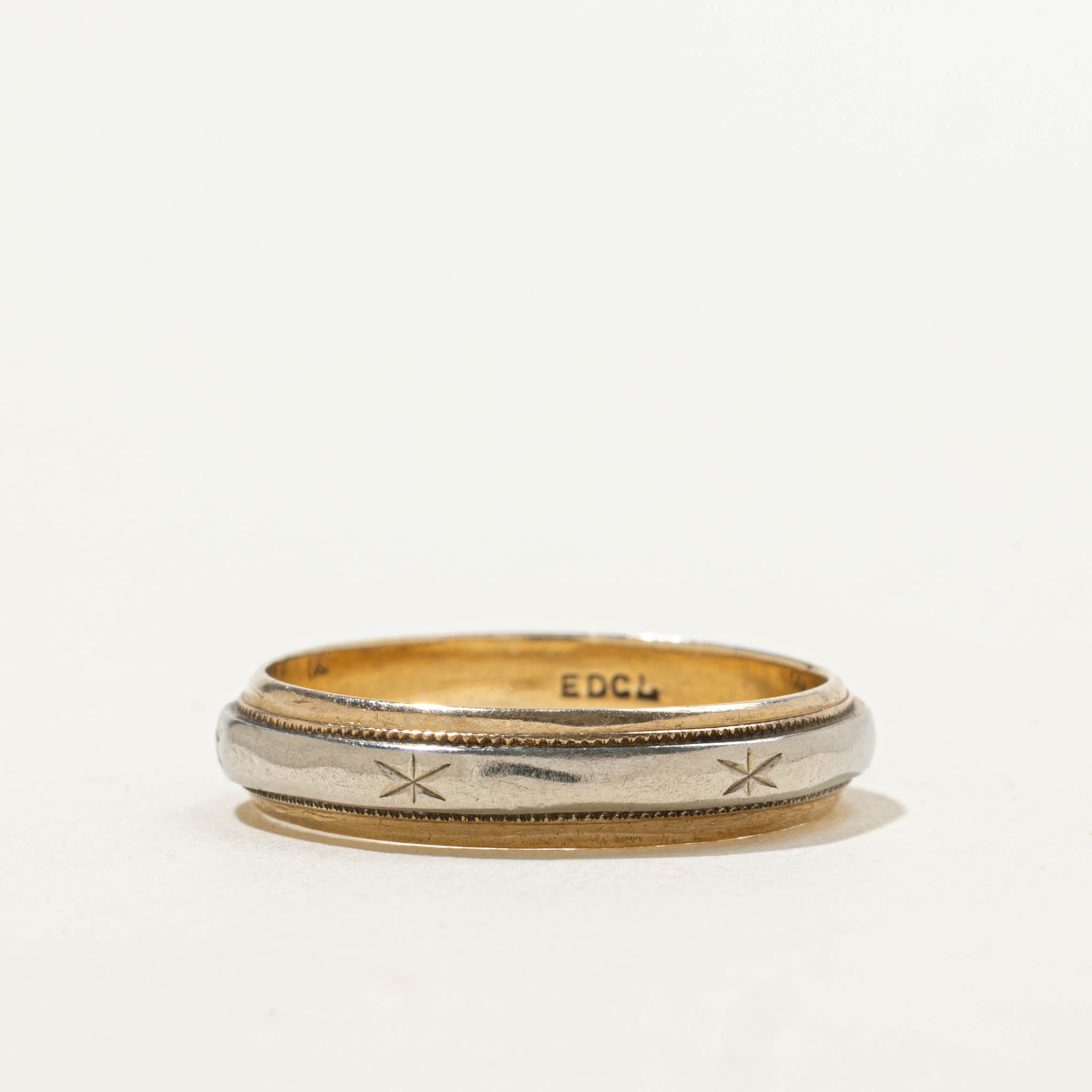 10k Two-Tone Star Engraved Band | 4.60mm | SZ 8.75