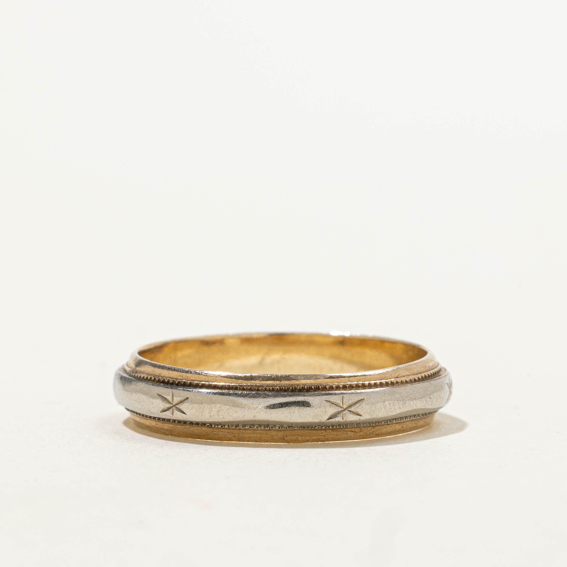 10k Two-Tone Star Engraved Band | 4.60mm | SZ 8.75