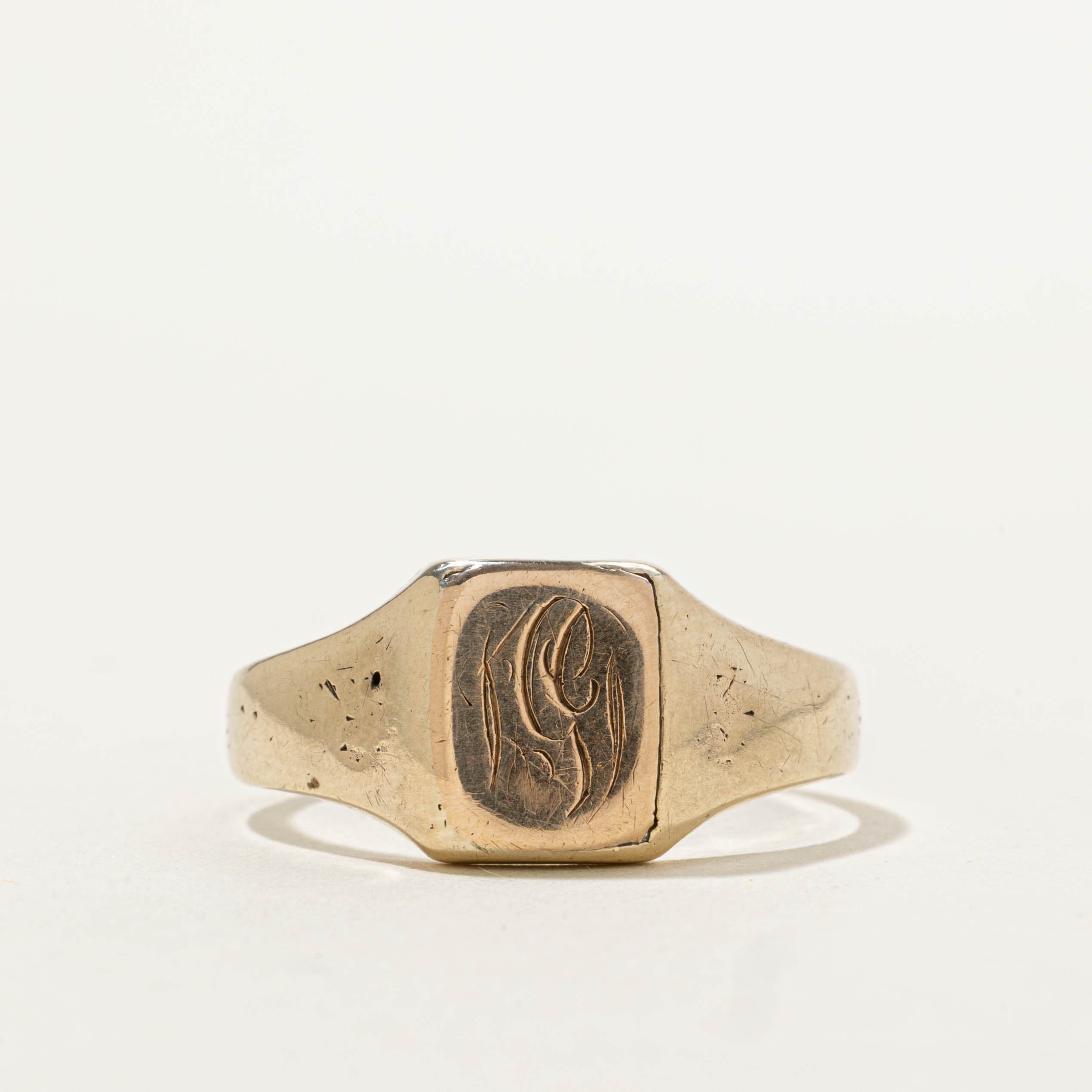 10k Yellow Gold Initialized Signet Ring | SZ 10.25
