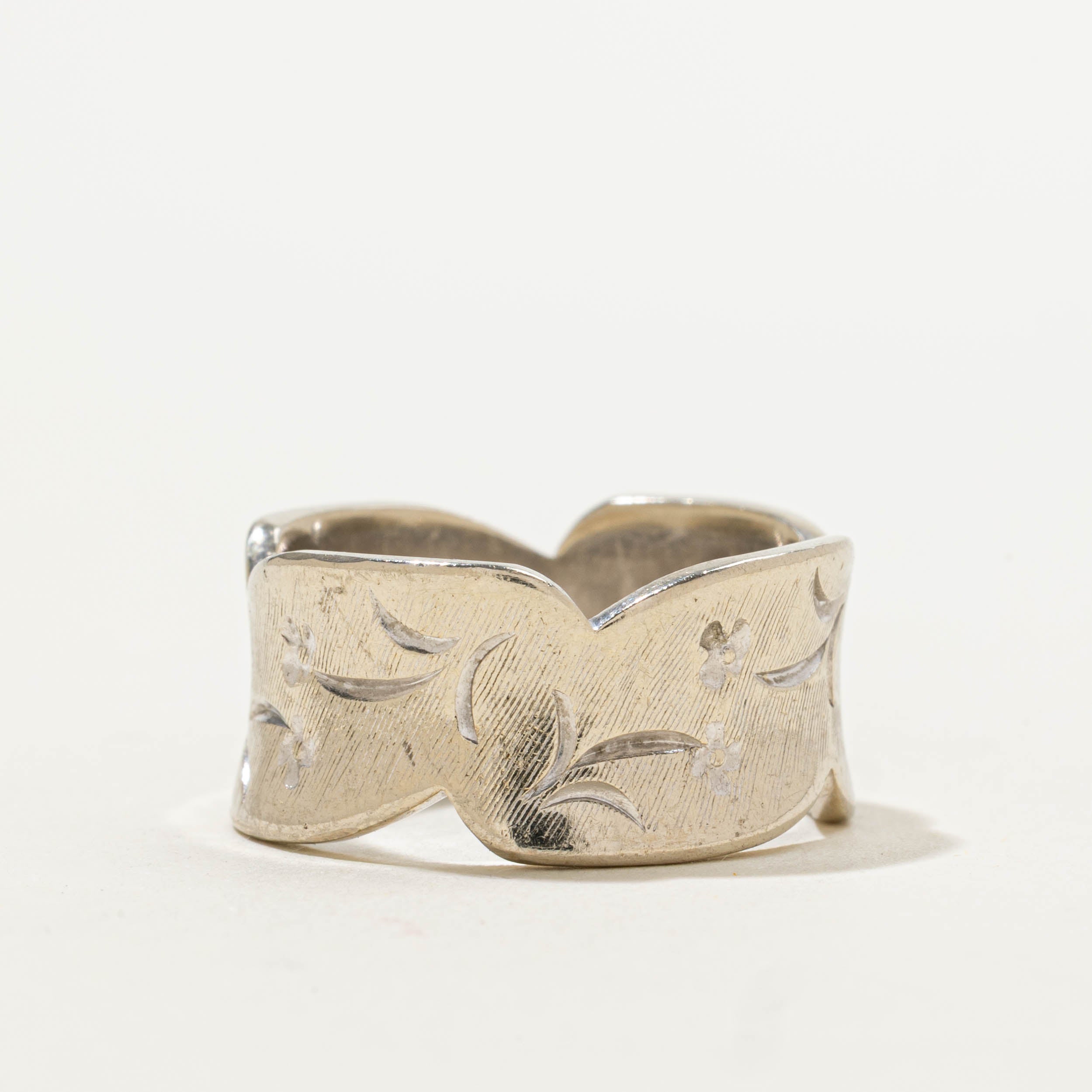 14k Floral Engraved Concave Cigar Band | 9.90mm | SZ 8.25