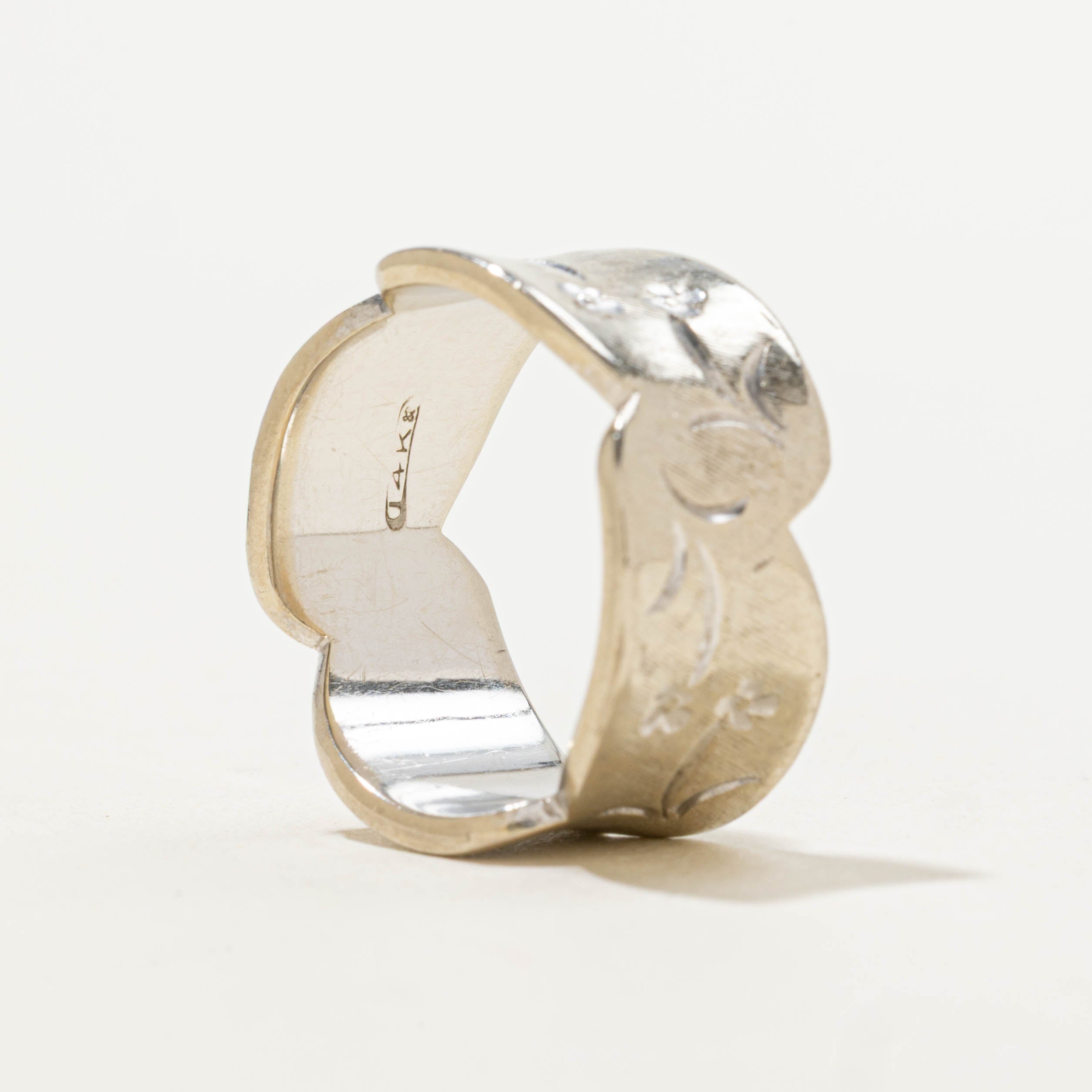 14k Floral Engraved Concave Cigar Band | 9.90mm | SZ 8.25