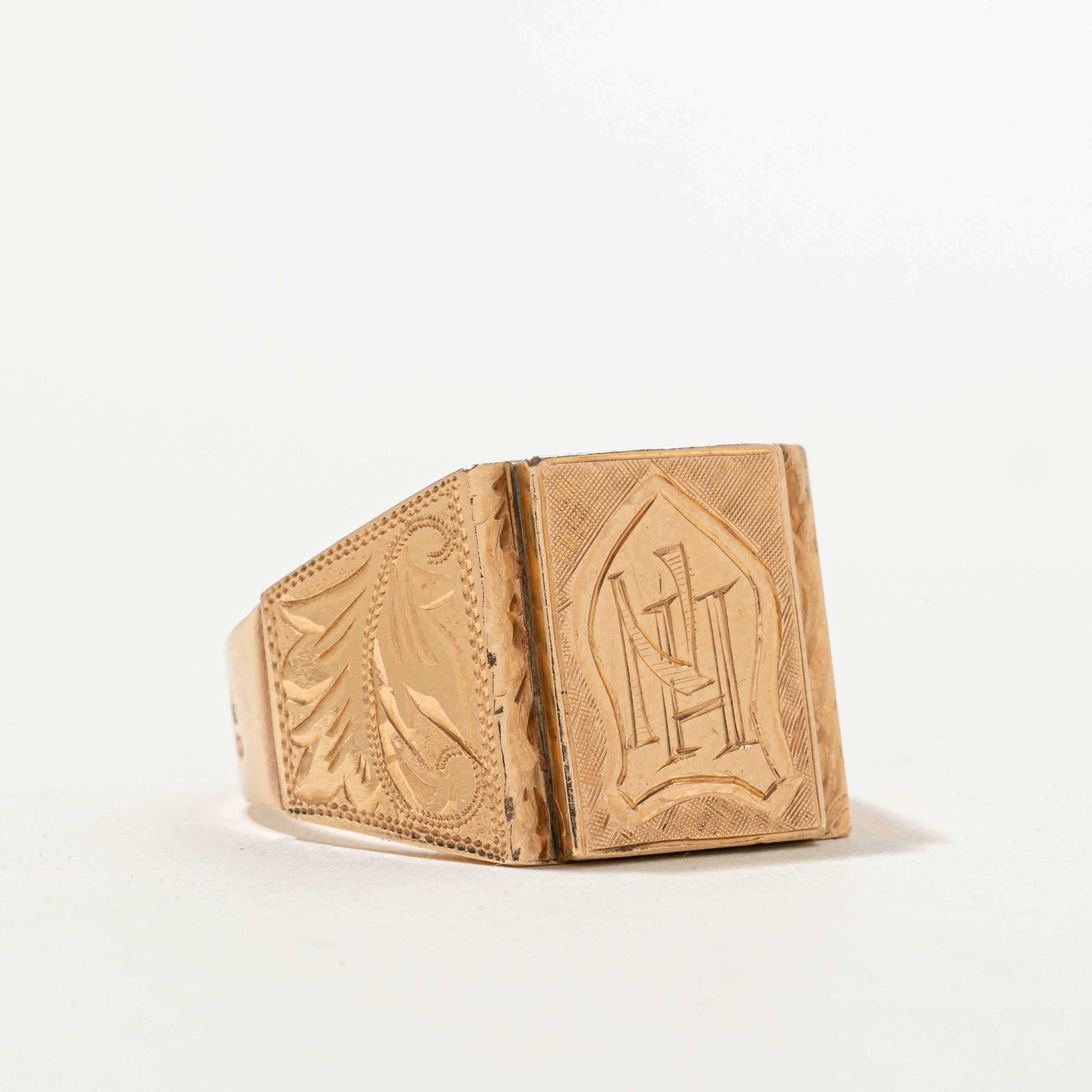 14k Engraved “HN” Crest Signet Ring | SZ 12.25