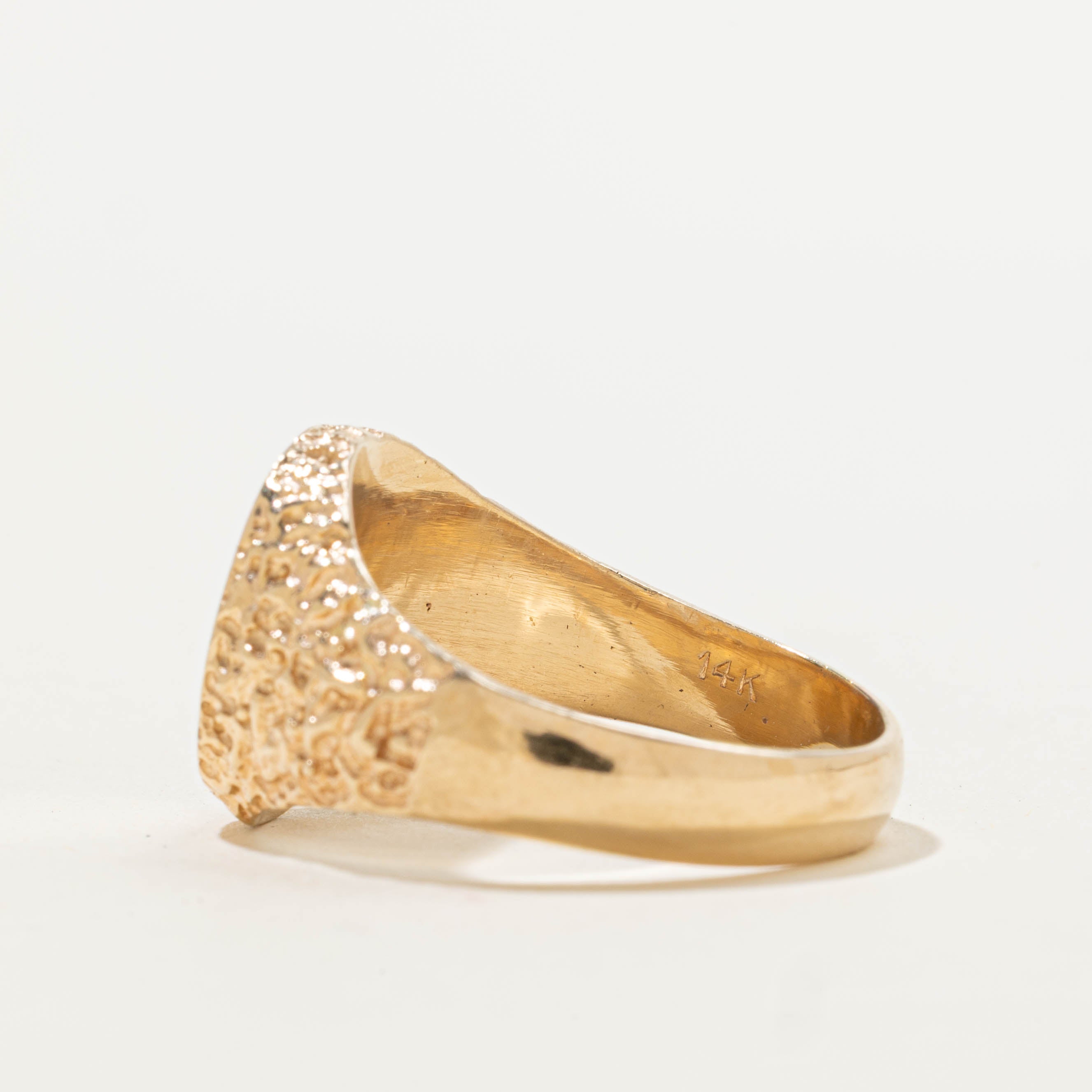 14k Rough Textured Signet Ring | SZ 9.75