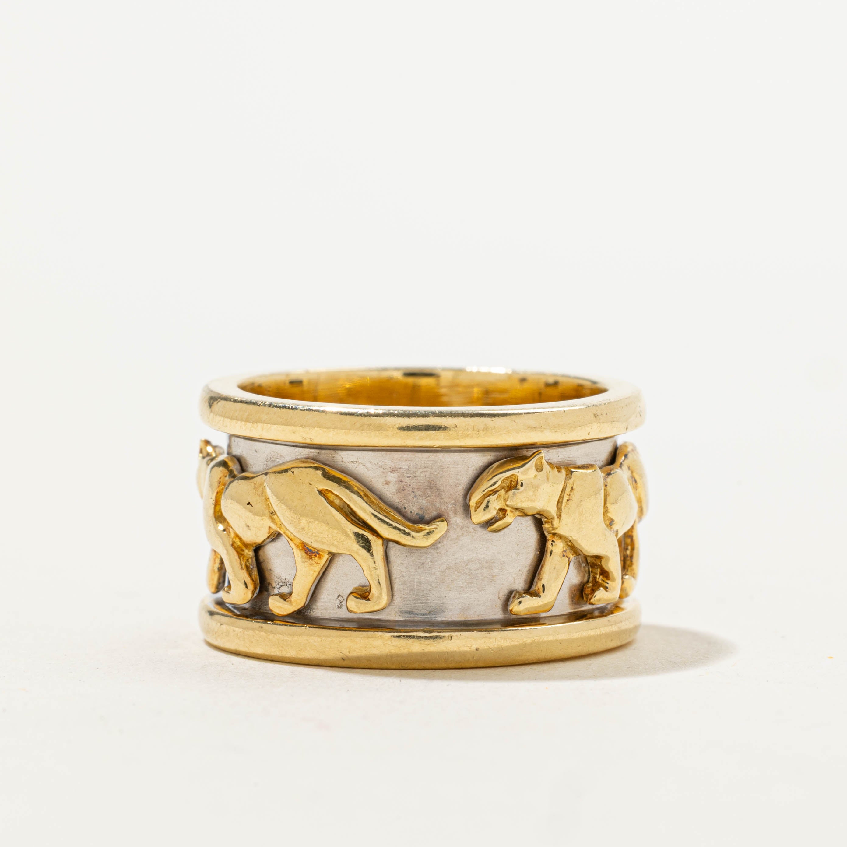 18k Two-Tone Panther Embossed Cigar Band | 12.65mm | SZ 8