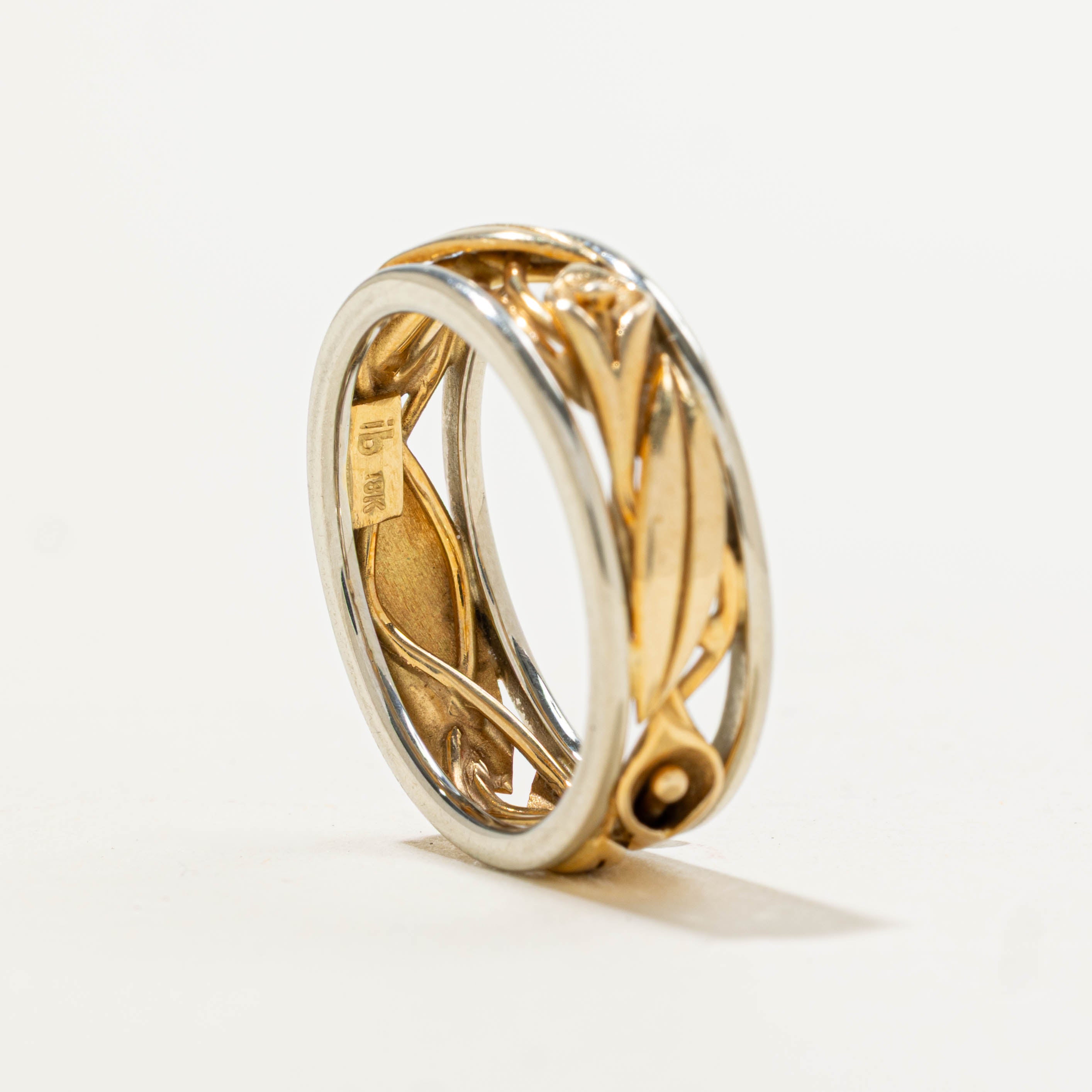 18k Two-Tone Floral Openwork Band | 6.60mm | SZ 6.5