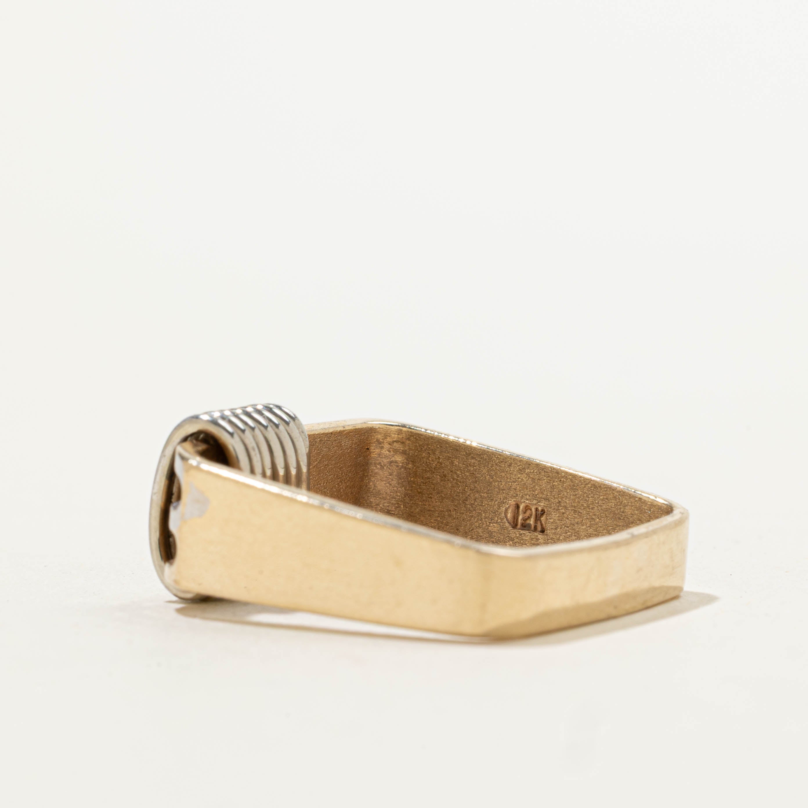 12k Two Tone Geometric Grooved Ring | SZ 8