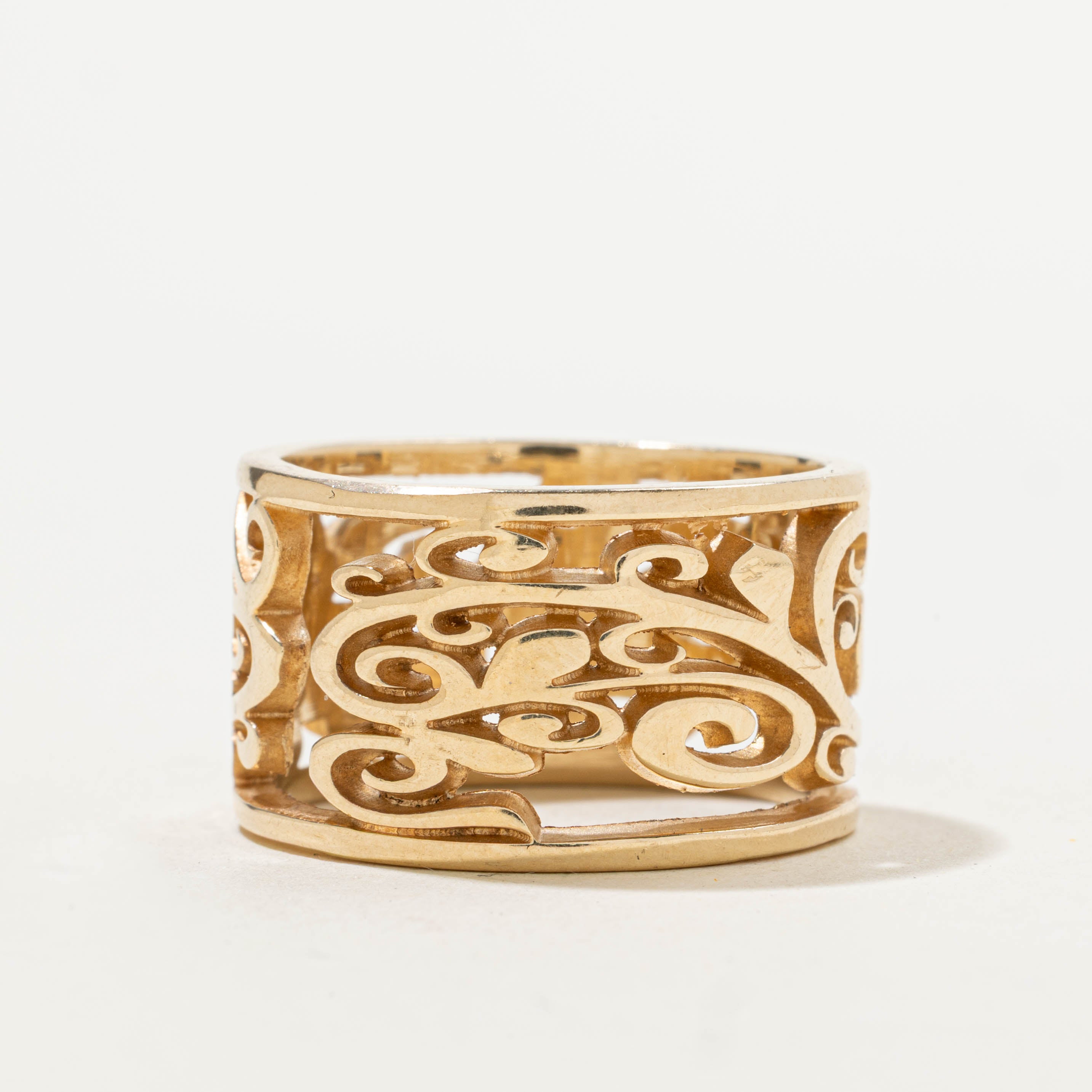 10k Yellow Gold Scrollwork Cigar Band | 14.40mm | SZ 11.75