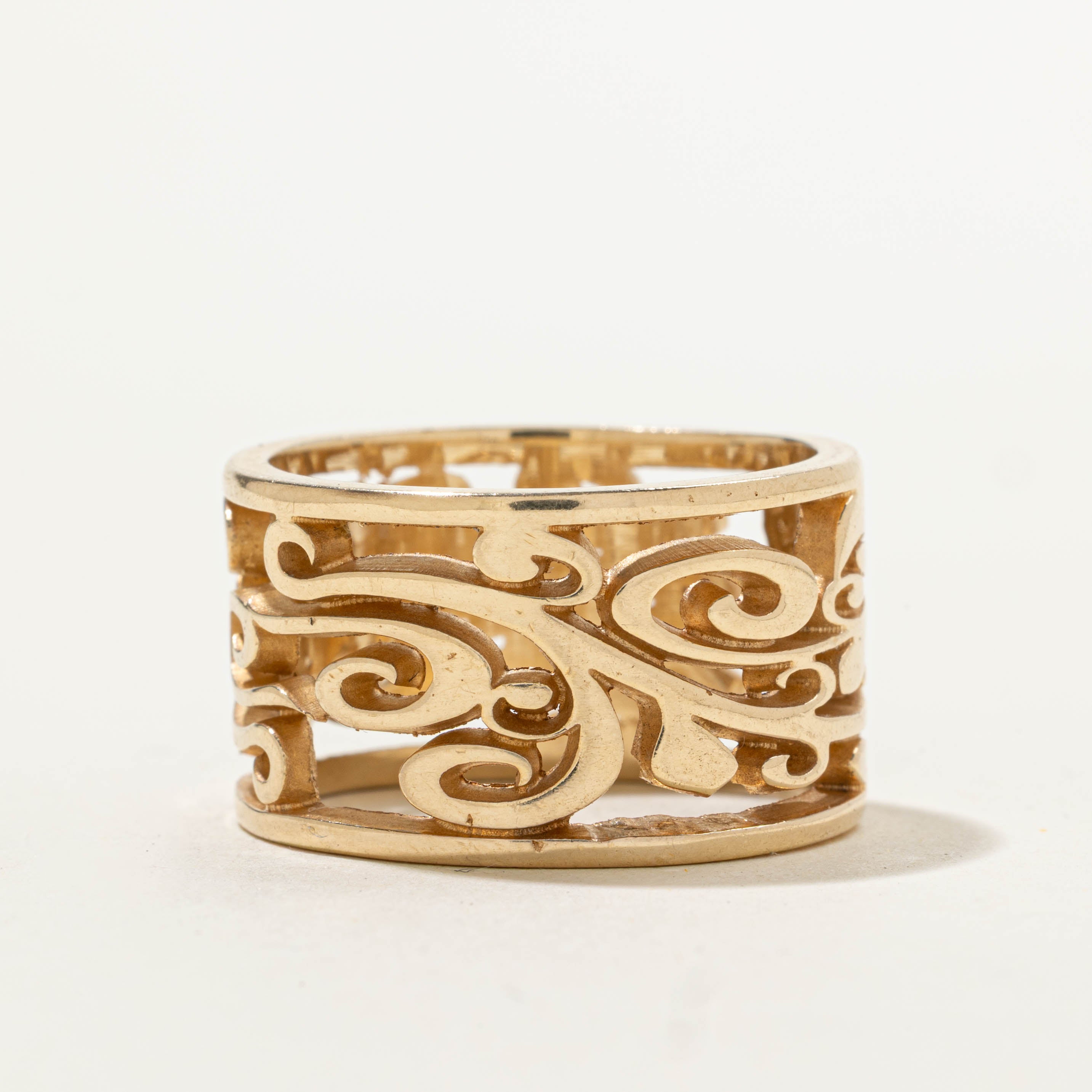 10k Yellow Gold Scrollwork Cigar Band | 14.40mm | SZ 11.75