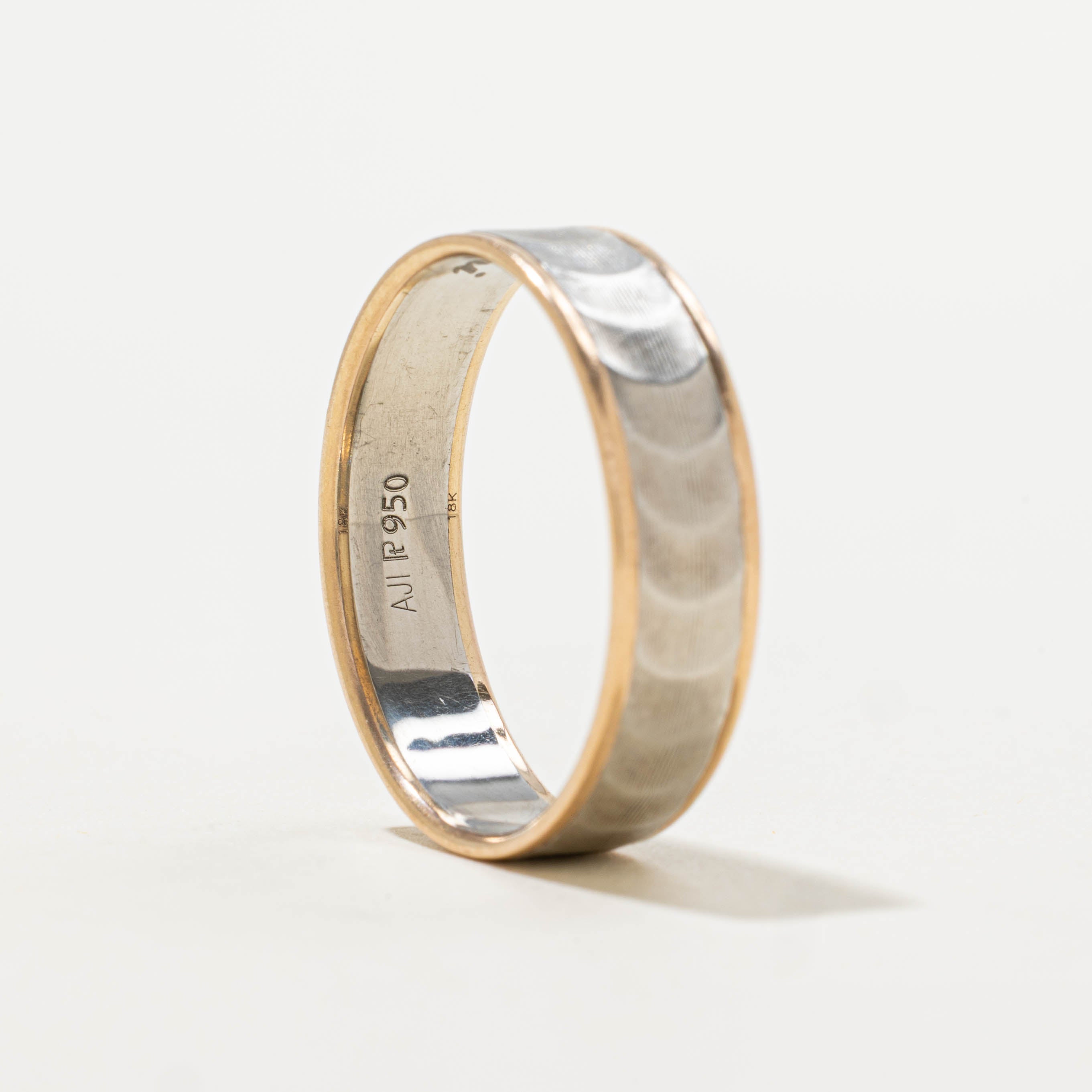 18k & Platinum Two Tone Textured Band | 5.70mm | SZ 10.25