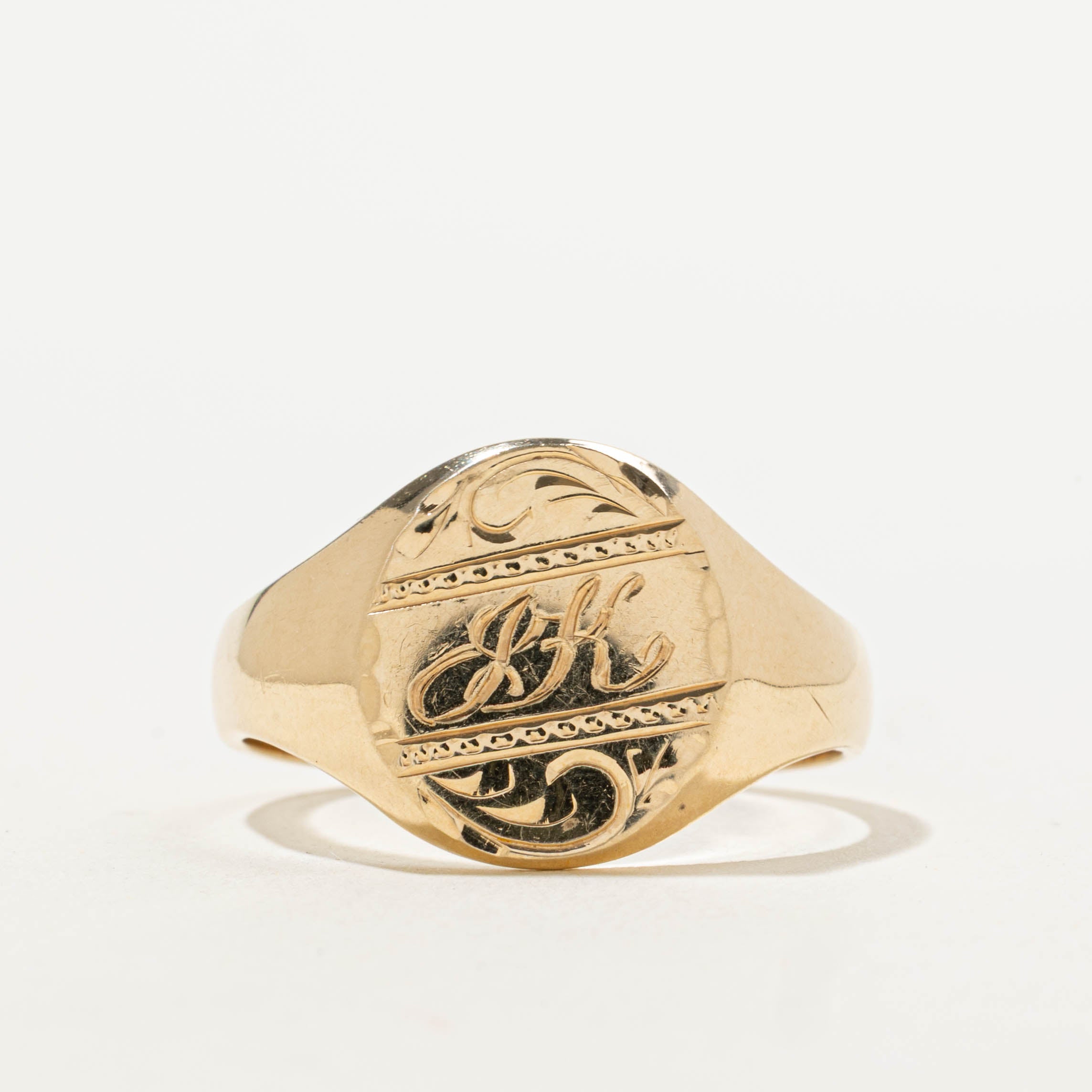 10k “JK” Initialized Signet Ring | SZ 10