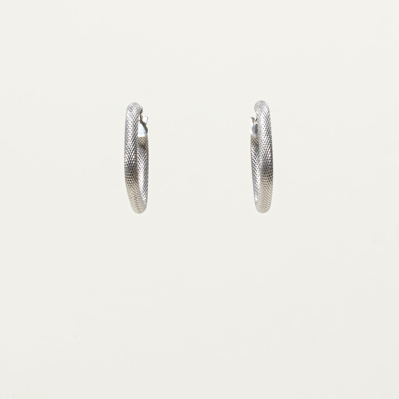 14k White Gold Textured Soft-Square Hoop Earrings