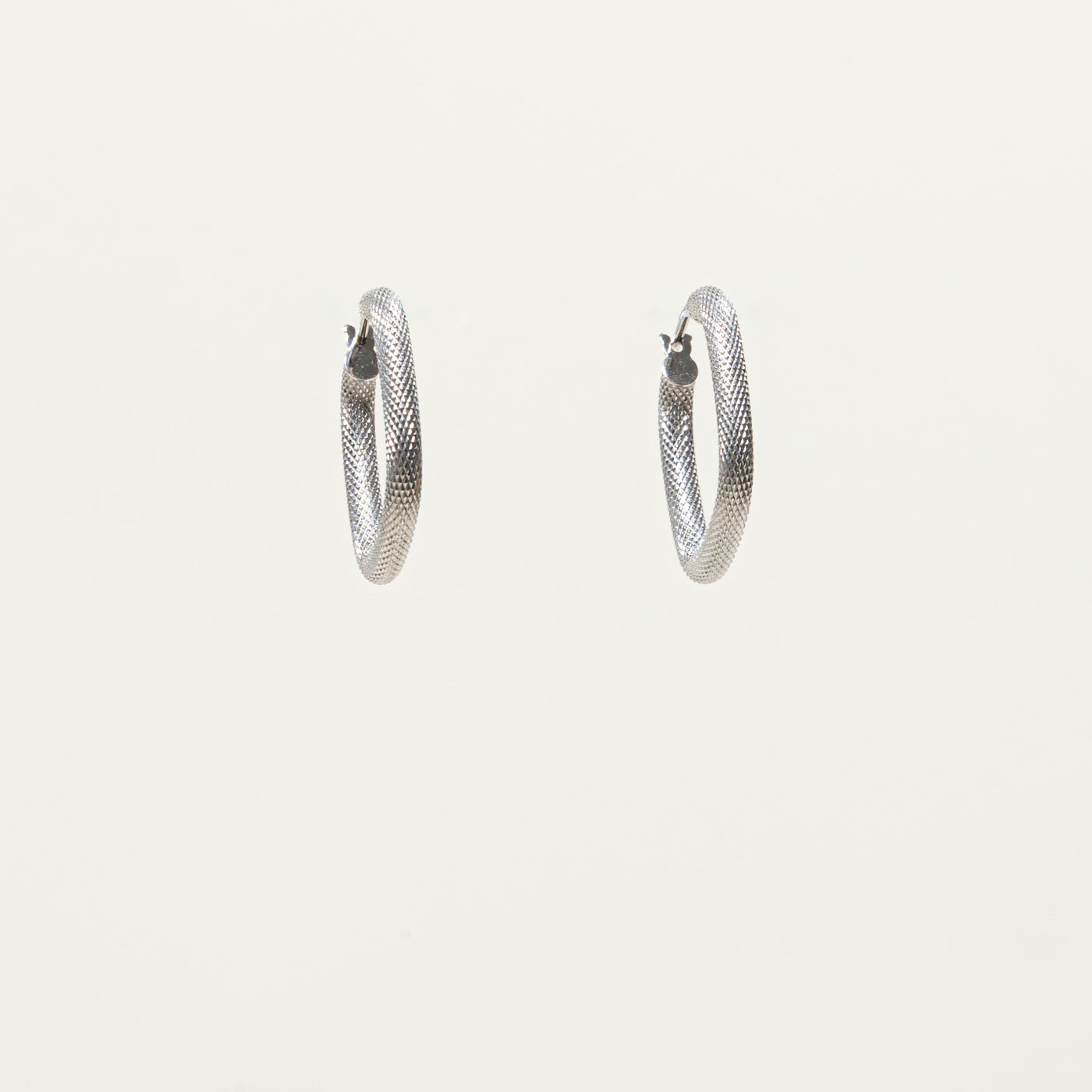 14k White Gold Textured Soft-Square Hoop Earrings