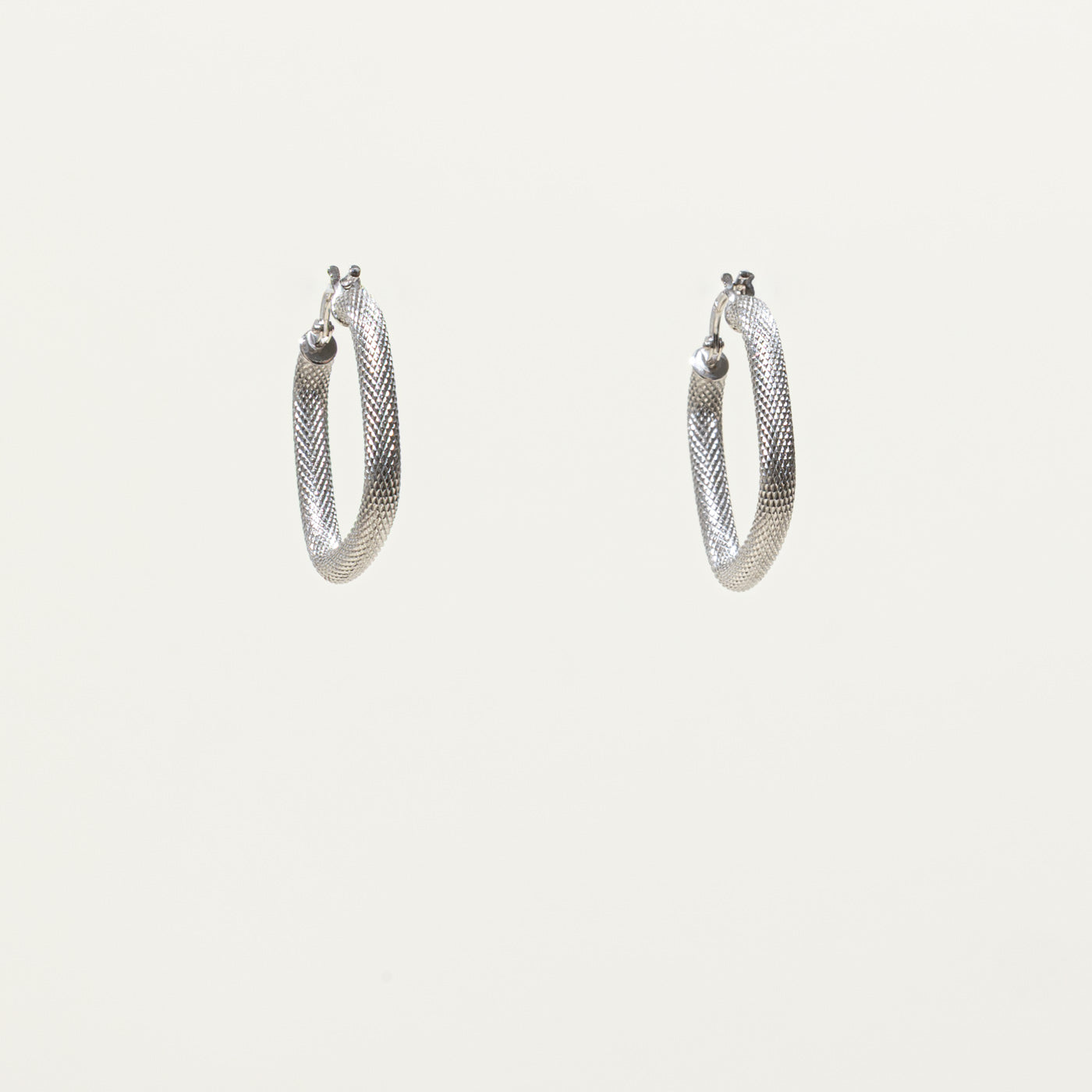 14k White Gold Textured Soft-Square Hoop Earrings