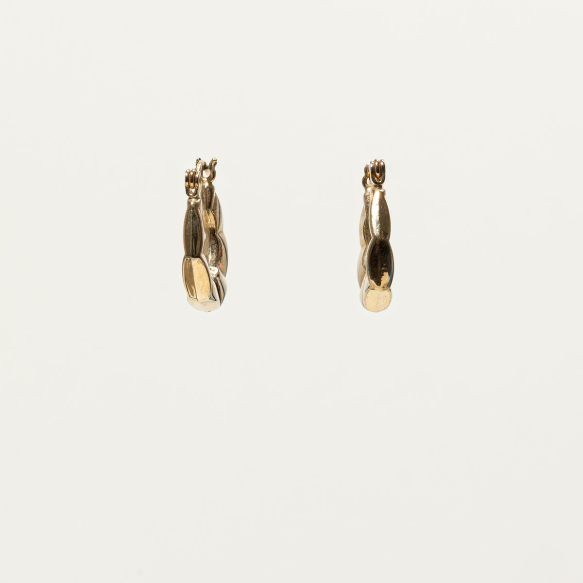 14k Yellow Gold Textured Geometric Hoop Earrings